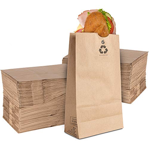 Stock Your Home 6 Lb Kraft Brown Paper Bags (200 Count) - Eco-Friendly Small Lunch Bags for Packing Meals, Snacks & Crafts - Bulk Brown Paper Bags for School, Office, Picnics & DIY Projects