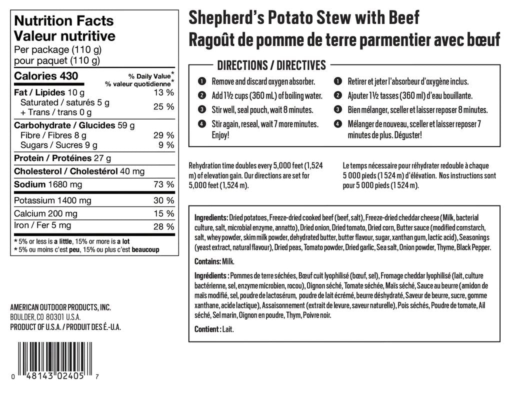 Backpacker's Pantry Shepherd's Potato Stew with Beef - Freeze Dried Camping Meal, Lightweight & Easy to Prepare - Perfect for Hiking, Backpacking & Emergency Food Supply