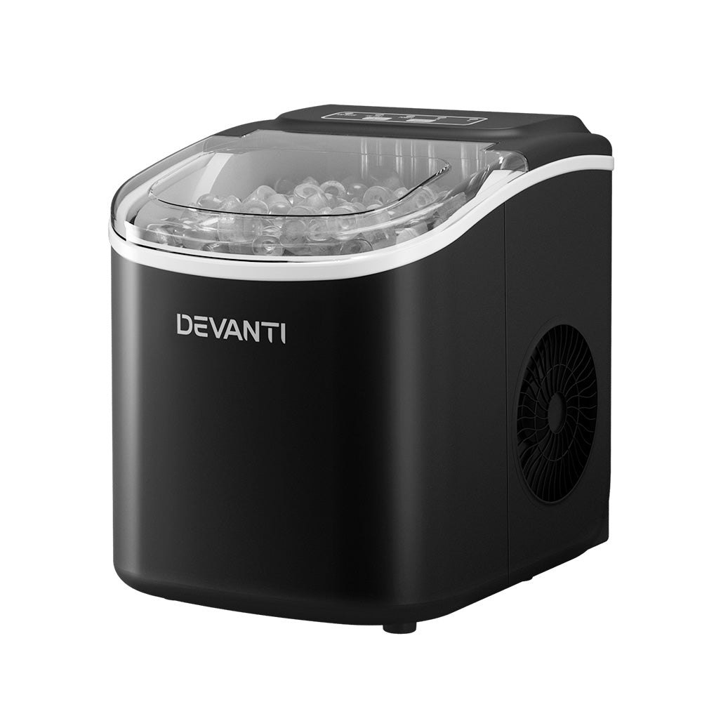 Devanti 12kg Portable Ice Maker Machine - Countertop Ice Cube Maker for Home, Bar, Office & Parties - Fast & Quiet Ice Making - Black