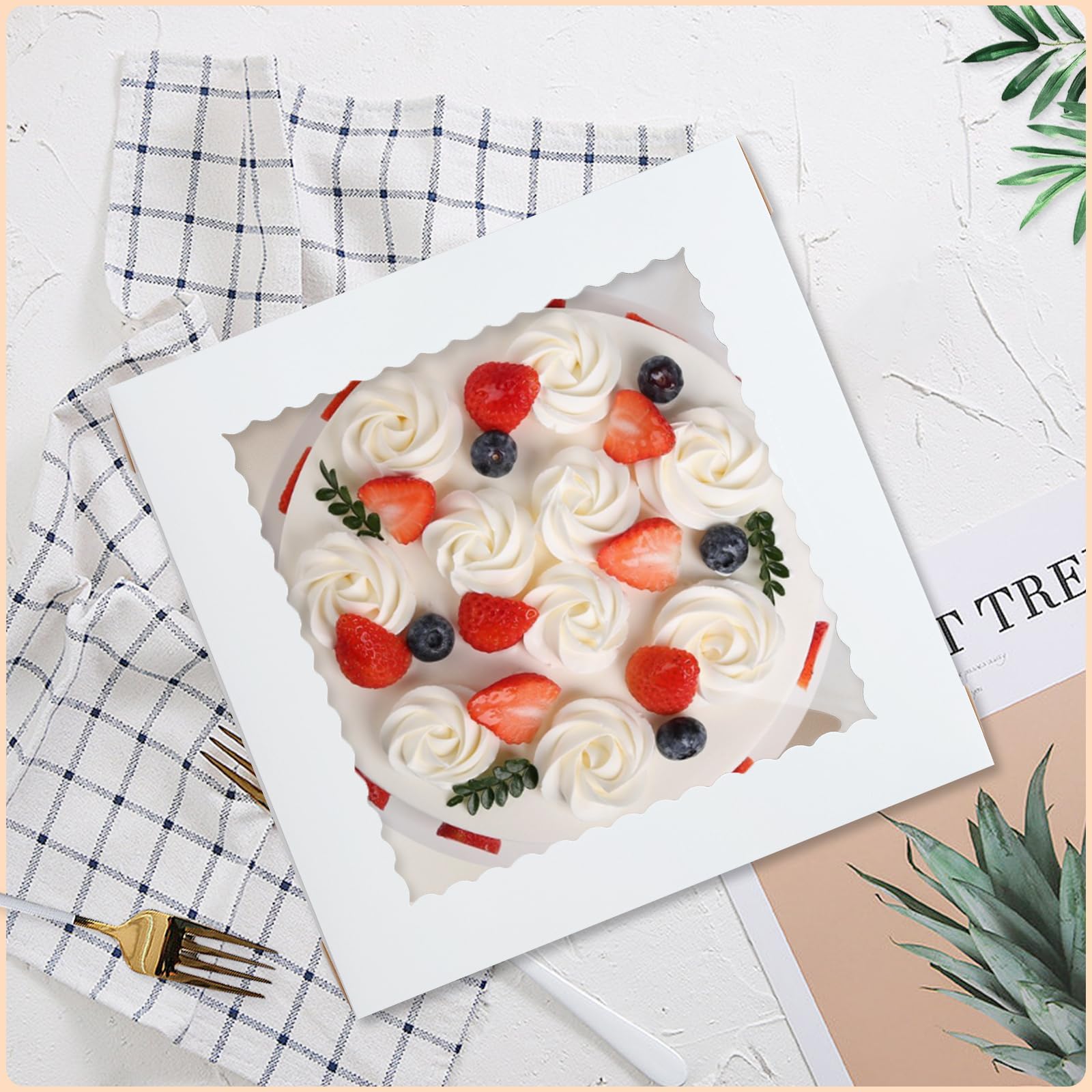 16pcs 10x10x8 Inch White Cardboard Cake Boxes with Window & Lids - Large Tall Bakery Takeout Containers for Tier Cakes, Wedding, Birthday, Party - Perfect for Bakeries, Dessert Shops & Catering Services