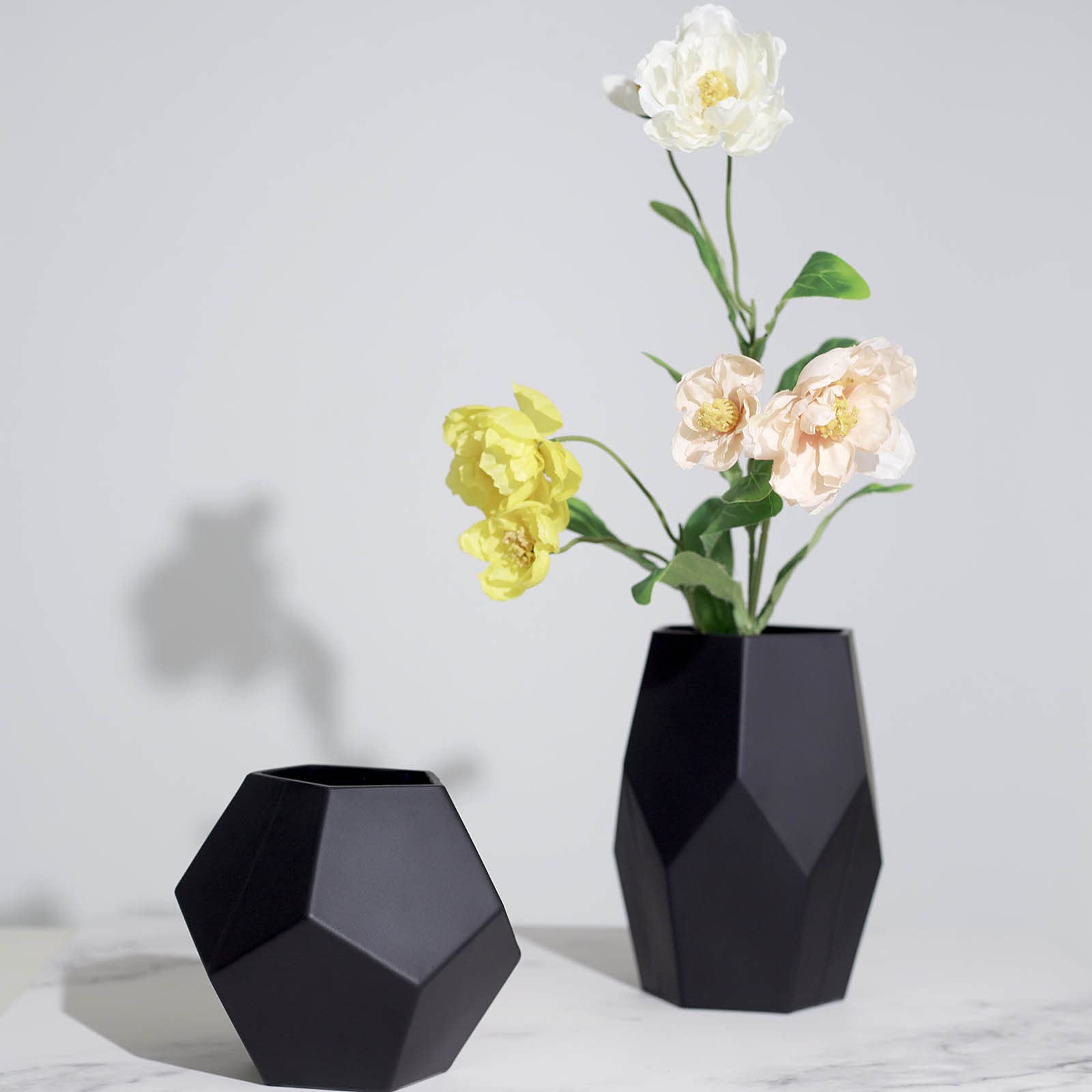 2 Pack Modern Glass Flower Vases - Geometric Art Decor for Home, Living Room, Kitchen, Wedding & Office Centerpiece - Perfect for Displaying Fresh Flowers, Candles or as Elegant Table Decor