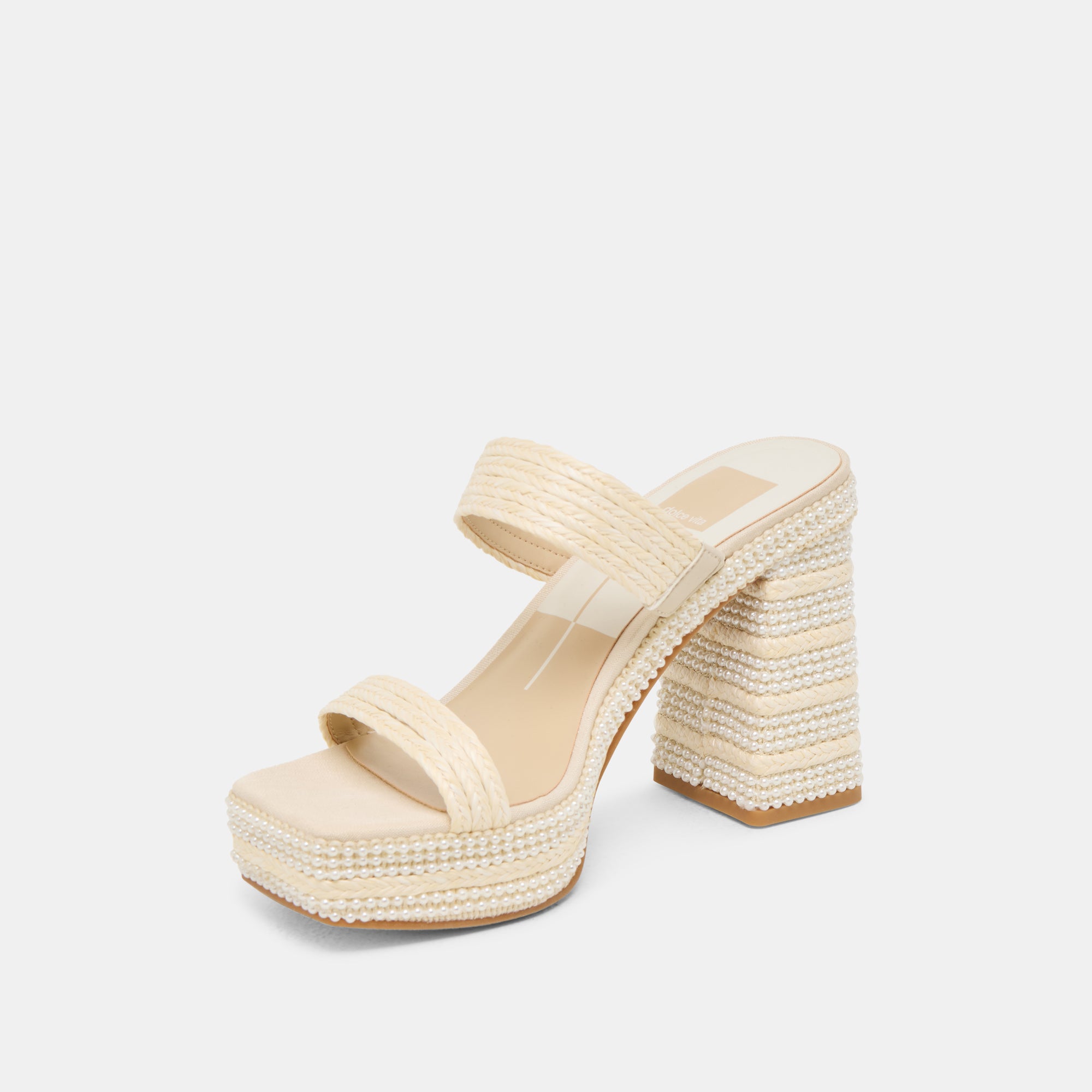 ALIYA PEARL HEELS - Women's Vanilla Raffia Sandals with Pearl Accents | Perfect for Summer Weddings, Beach Vacations & Date Nights