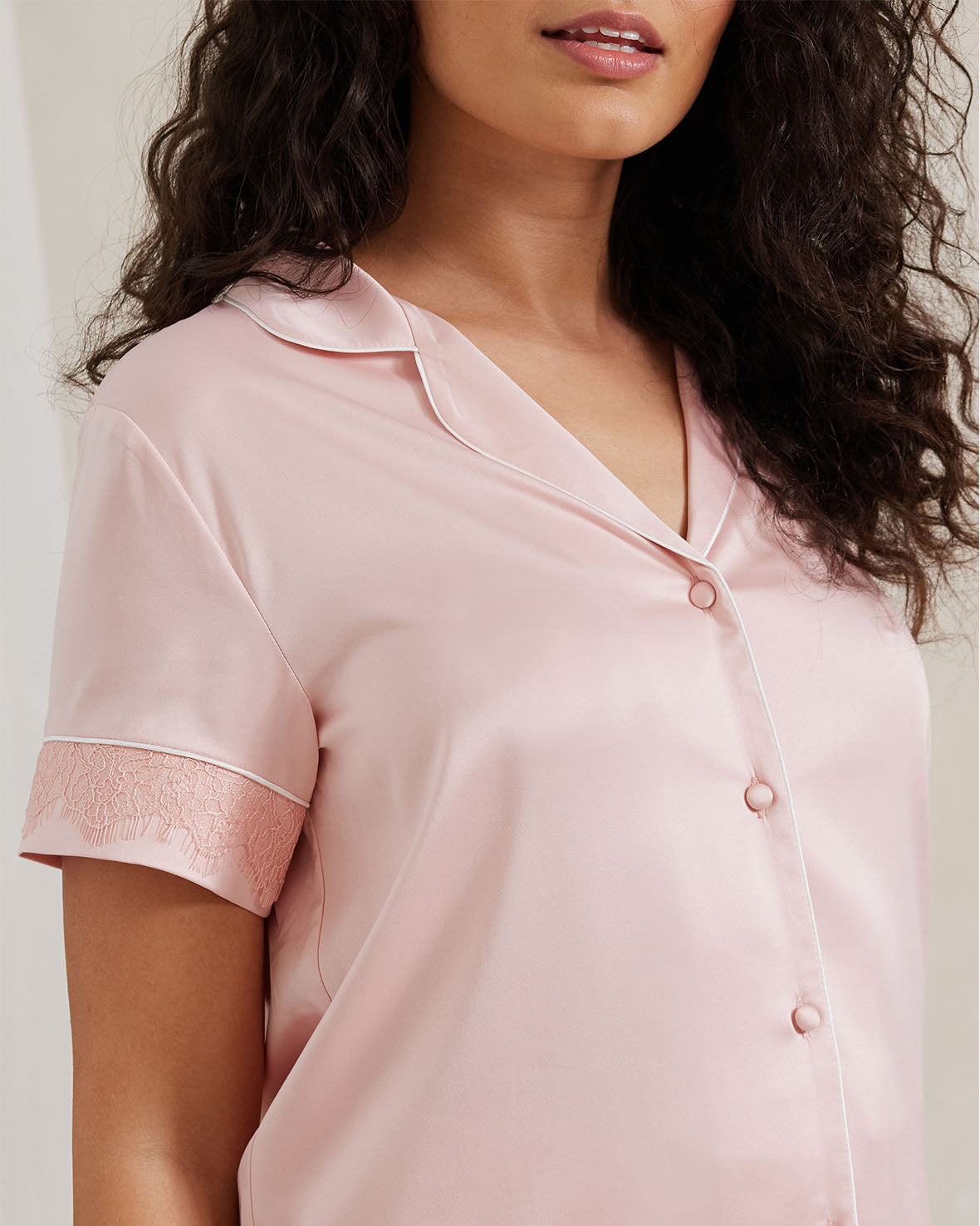 Satin Lace Trim Short Pajama Set - Soft Blush Pink Sleepwear for Women | Comfortable Nightwear for Summer & Lounge Wear