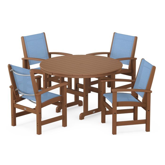 POLYWOOD Coastal 5-Piece Round Farmhouse Dining Set - Outdoor Patio Furniture for Backyard, Poolside & Beach House Dining