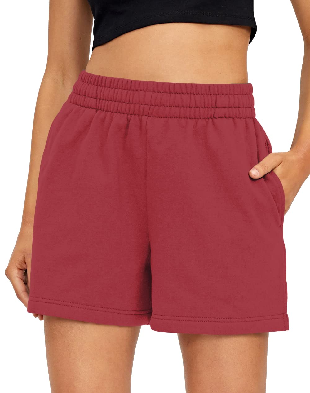 AUTOMET Women's High Waisted Sweat Shorts - Summer Casual Athletic Shorts with Pockets for Running, Gym & Lounge Wear | Comfy Workout Shorts for Yoga, Walking & Home Relaxation