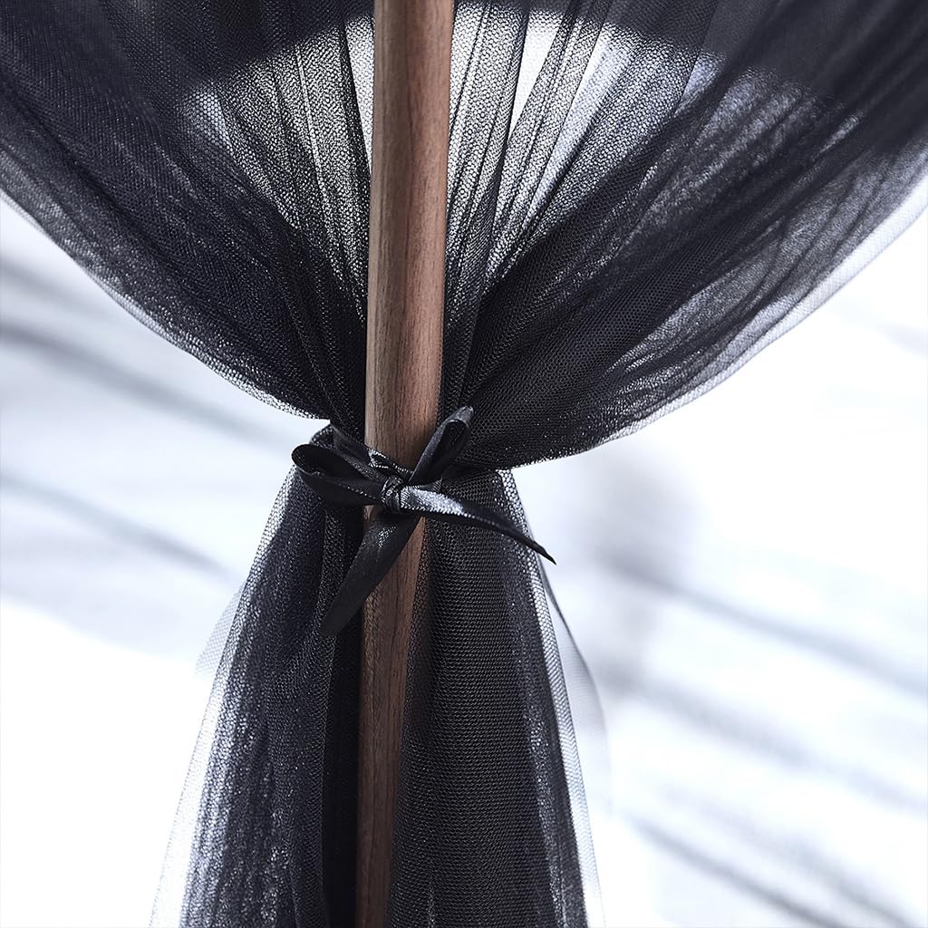 Luxury 4 Corner Post Mosquito Net with Dustproof Top Cover - Queen Size Bed Canopy for Adults & Teens (Black) | Perfect for Bedroom Decor, Romantic Nights & Allergy Protection
