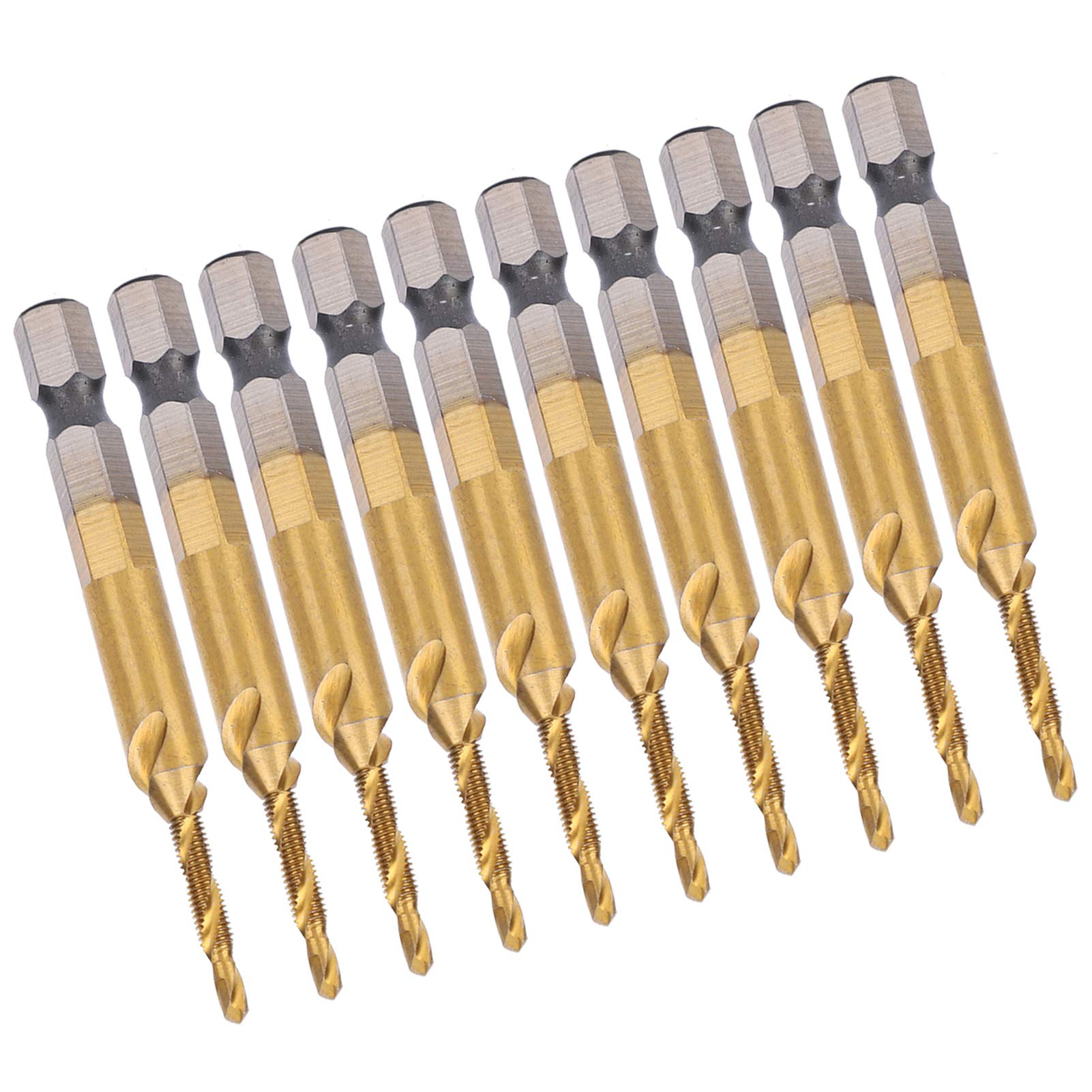 Hilitand 10Pcs Hex Shank Drill Tap Bits Set - M3 Spiral Flute Metric Tap & Drill Combo - Impact Resistant Hex Drill Bits for Woodworking & Metal - Perfect for DIY Projects & Professional Use