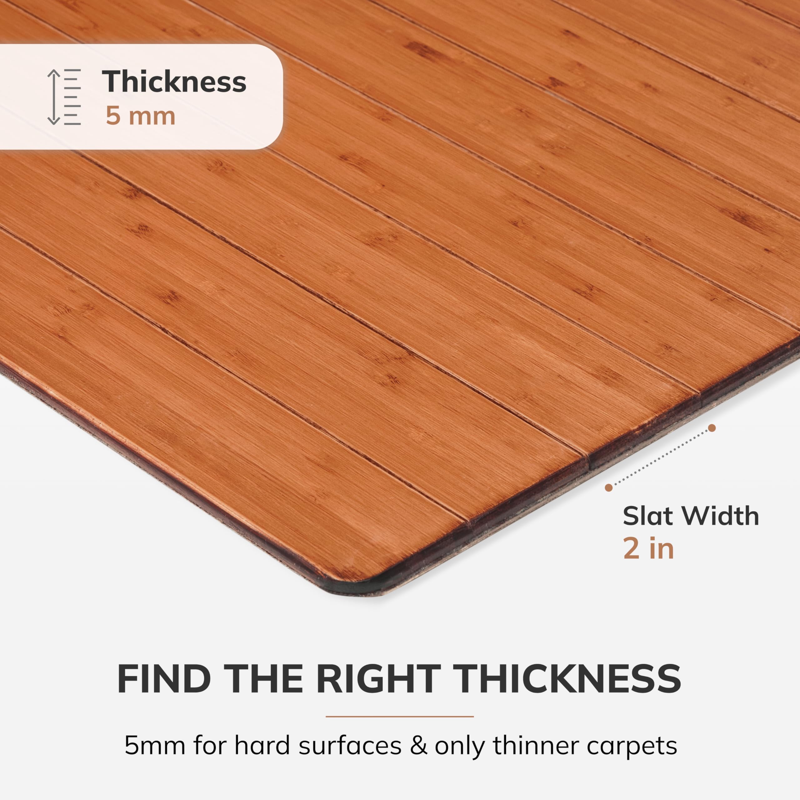 Premium Bamboo Chair Mat for Hardwood Floors - 5mm Thick Anti-Slip Office Chair Mat for Home & Office - Heavy Duty Floor Protector for Rolling Chairs (Ideal for Home Office, Study Room & Workspace)