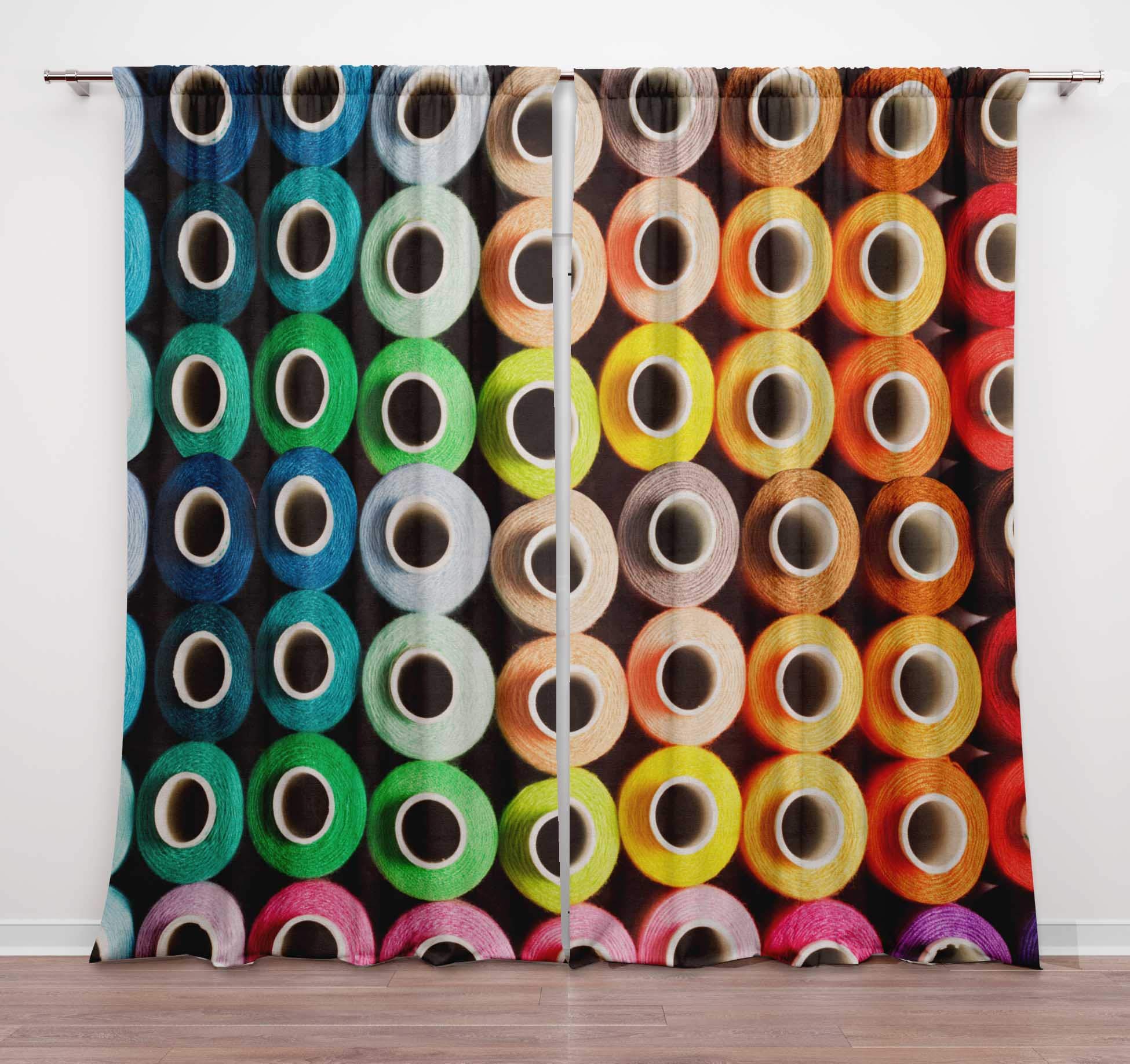 Timingila Multicolor Thread Spools Printed Door Curtains with Rod Pocket - 54x84 Inch 2 Panel Window Drapes for Living Room & Bedroom - Perfect for Home Decor, Privacy & Light Filtering