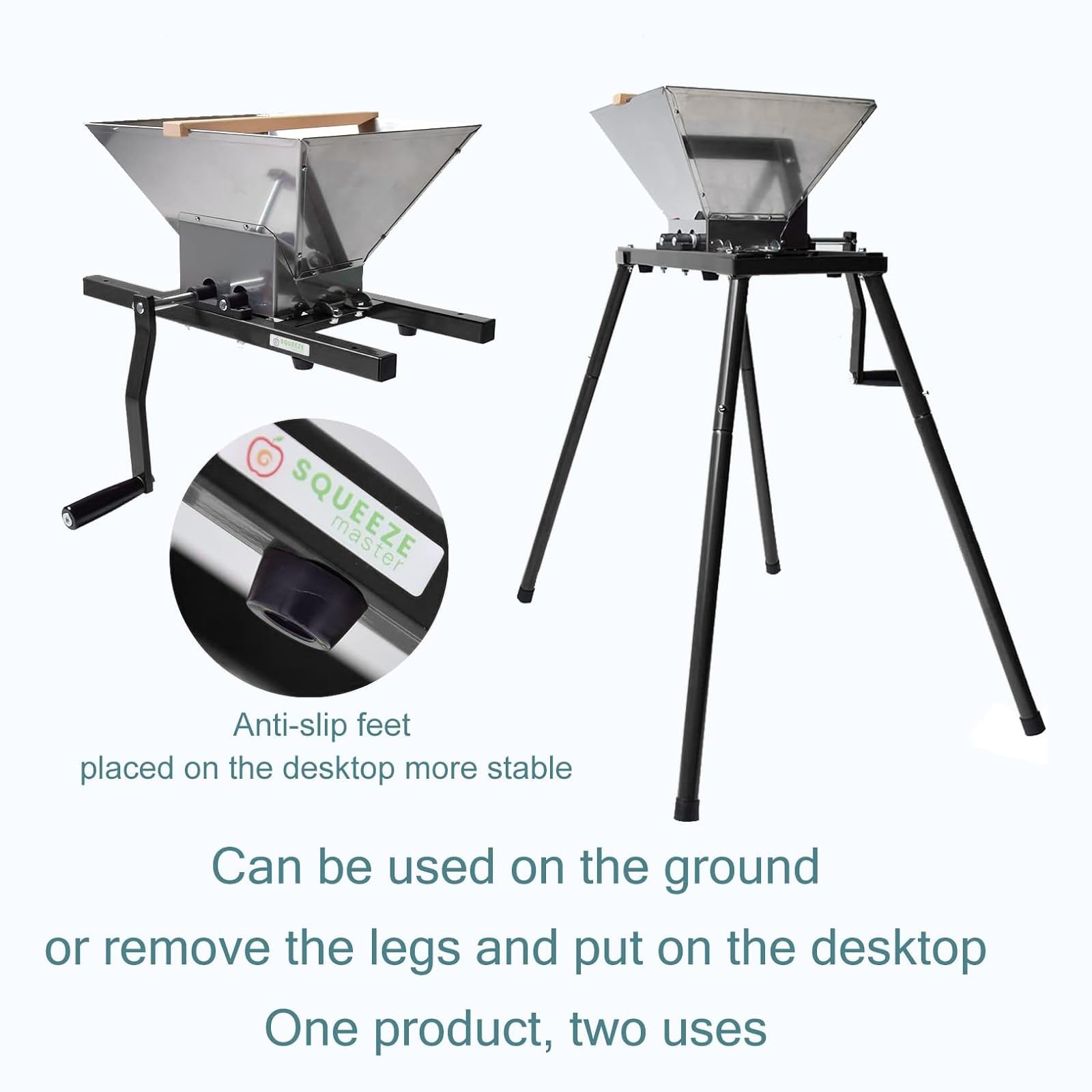 Premium Stainless Steel Fruit Crusher for Wine & Cider Making - 7L Manual Apple Grinder with Nylon Teeth & Stable Stand - Perfect for Home Brewing, Juicing, and Fruit Processing