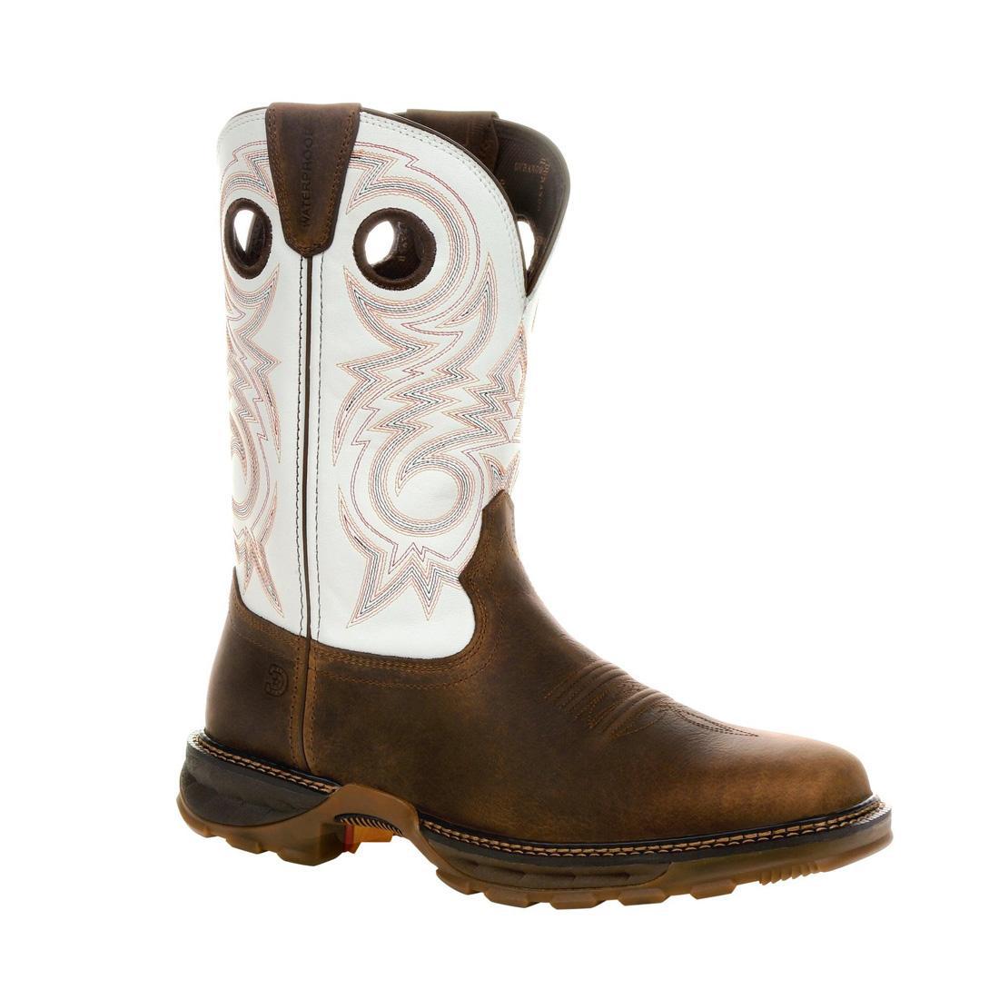 Maverick XP Waterproof Western Work Boots for Men - Durable Chocolate & White Cowboy Boots for Outdoor Work, Hiking & Ranch Activities