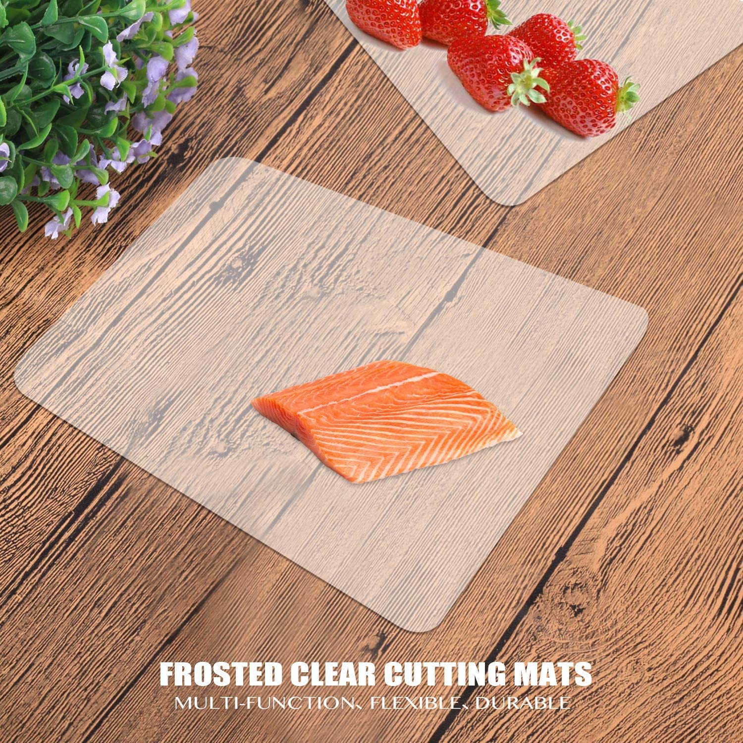 Flexible Plastic Cutting Board Mats Set - 2 Clear Non-Slip Kitchen Cutting Boards for Chopping, Slicing & Food Prep | Dishwasher Safe & BPA Free | Perfect for Meal Prep, Cooking & Baking
