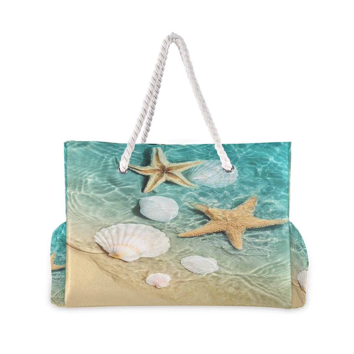 Large Beach Tote Bag with Starfish Seashell Design - Waterproof Travel Shoulder Bag for Women, Gym, Sports & Vacation | Perfect for Pool, Beach Trips & Summer Outings