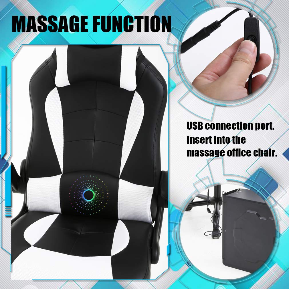Premium Ergonomic PC Gaming Chair with Massage & Lumbar Support - Heavy Duty Racing Style Office Chair with Adjustable Headrest & Flip-Up Arms - Best Home & Video Game Desk Chair for Long Gaming Sessions - White