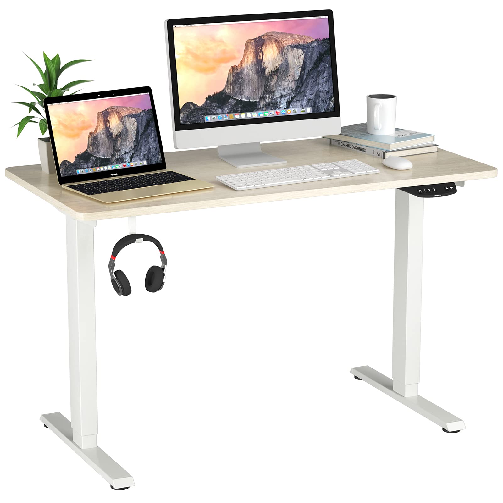 Tangkula 48 x 24 Inch Electric Standing Desk - Dual Motor Height Adjustable Sit Stand Workstation with Memory Controller, Anti-Collision, 1