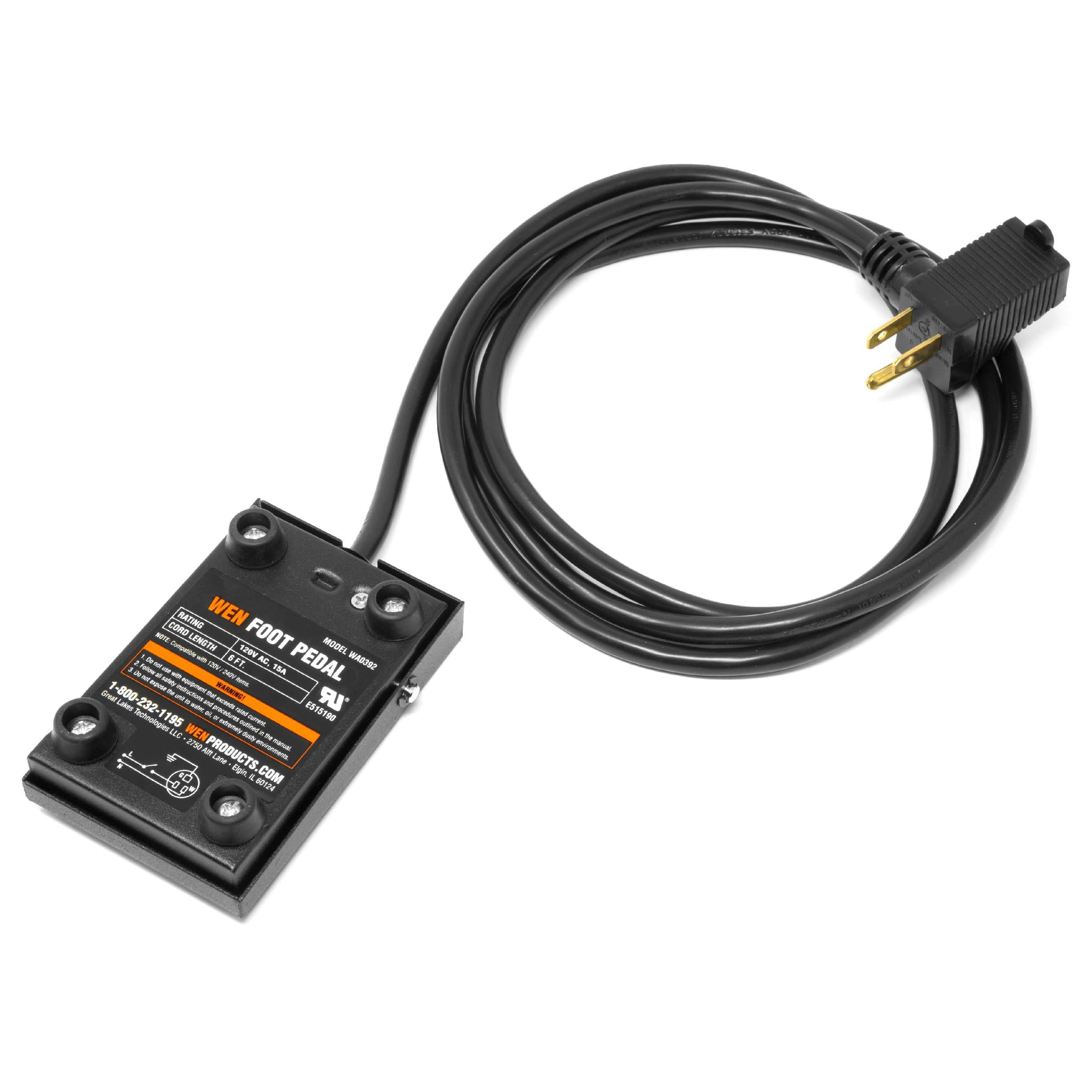 WEN WA0392 120V 15A Momentary Foot Pedal Switch for Woodworking Tools - Perfect for Table Saws, Drill Presses & Workshop Safety