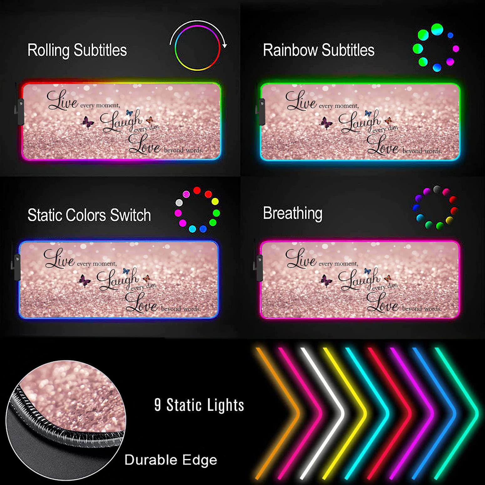 RGB Gaming Mouse Pad with LED Lights - Large Waterproof Desk Mat for Keyboard & Mouse - Optical Glide Surface for PC Gamers - Perfect for Gaming Setups, Streaming & Office Work - Pink