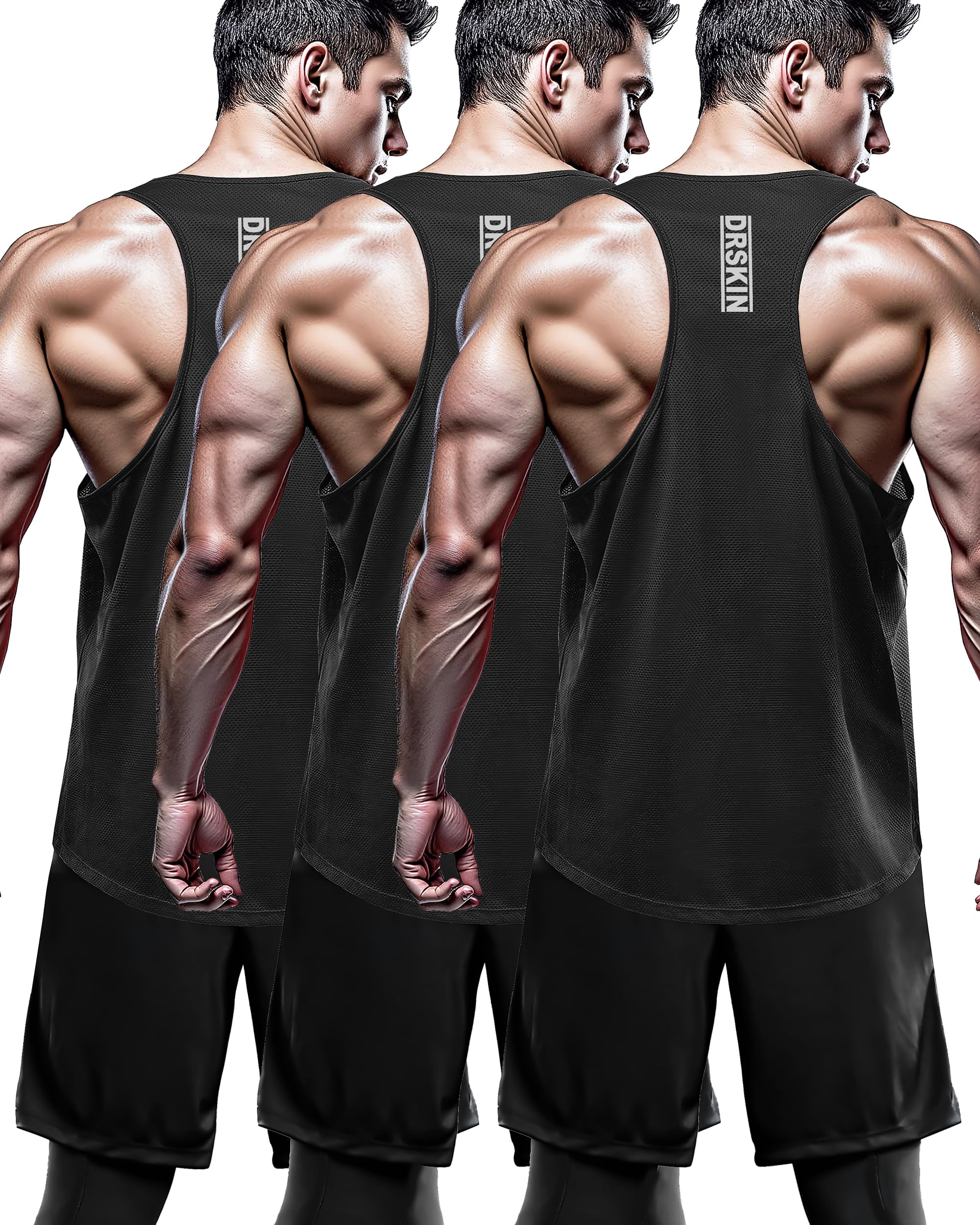 DRSKIN Men's 4/3/1 Pack Sleeveless Tank Tops - Y-Back Muscle Shirts for Gym, Workout & Training - Moisture Wicking Athletic Shirts for Running, Fitness & Summer Wear
