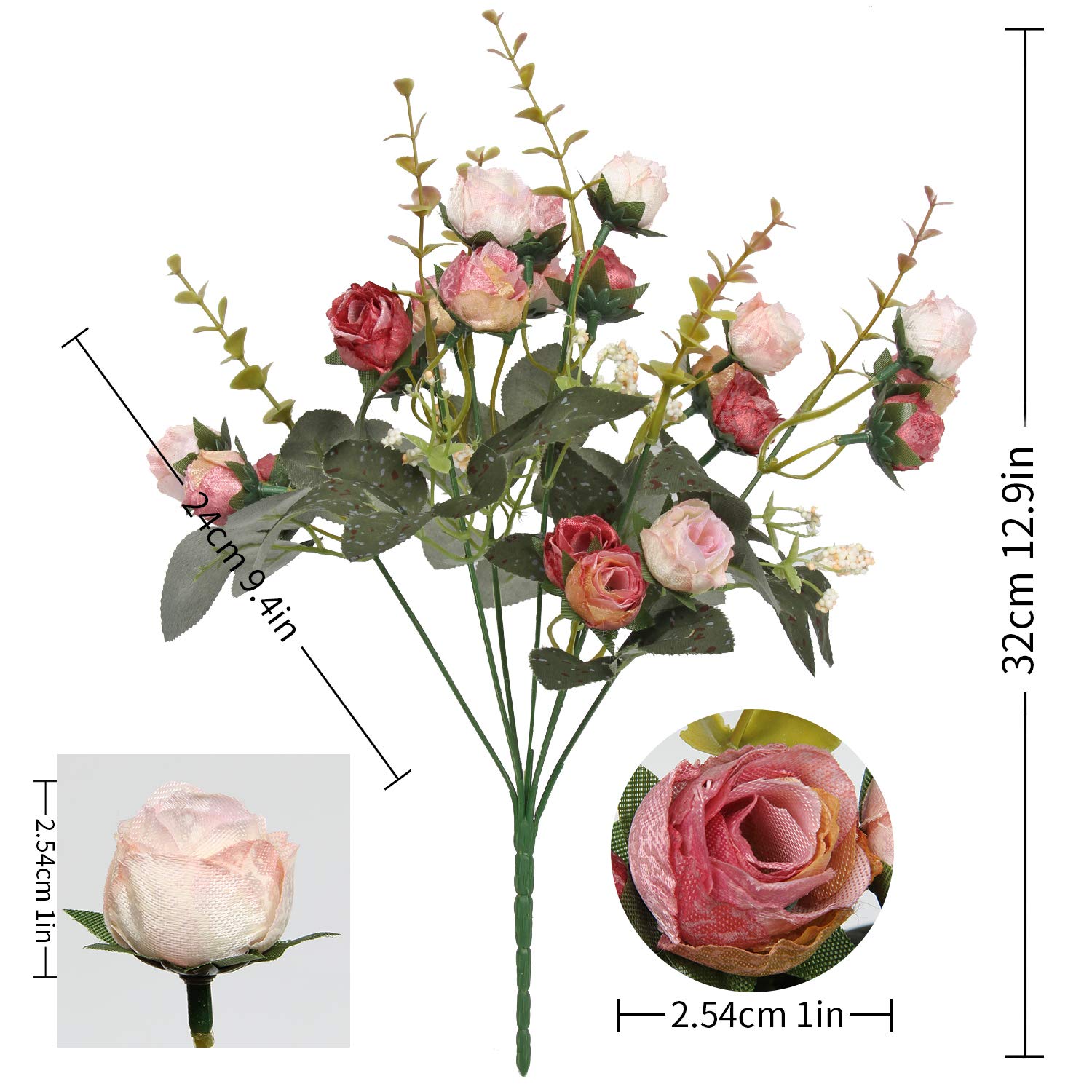 Flojery 21-Stem Silk Rose Bouquet - Artificial Mini Roses for DIY Wedding Bouquets, Centerpieces, Bridal Shower Decor - Home & Party Decoration (Pack of 4, Pink) - Perfect for Wedding, Anniversary, Valentine's Day & Home Decor