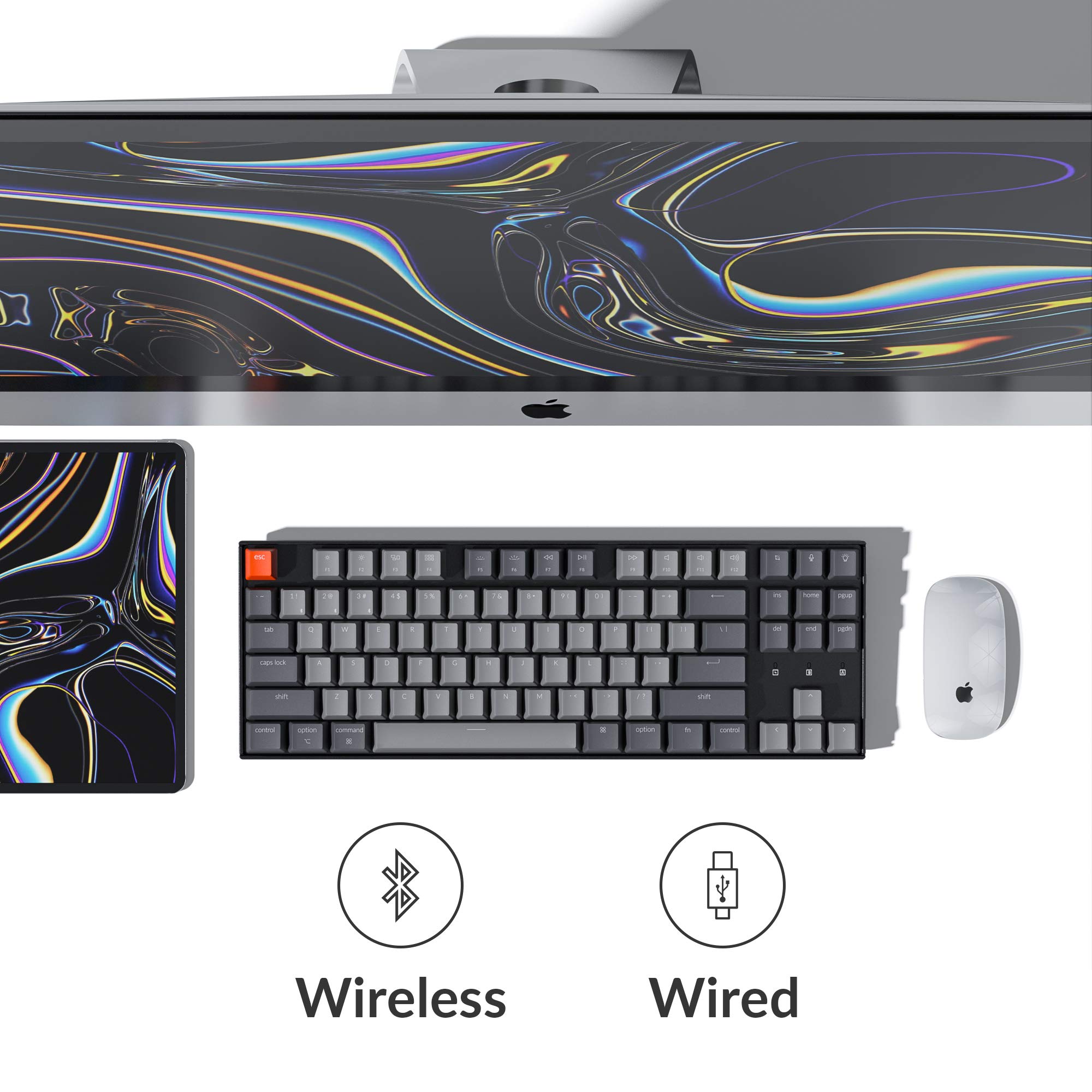 Keychron K8 Wireless Mechanical Keyboard - Tenkeyless RGB Backlit, Bluetooth 5.1, USB-C Wired, Gateron G Pro Brown Switches - Compatible with Mac & Windows PC - Perfect for Gaming, Coding & Office Work