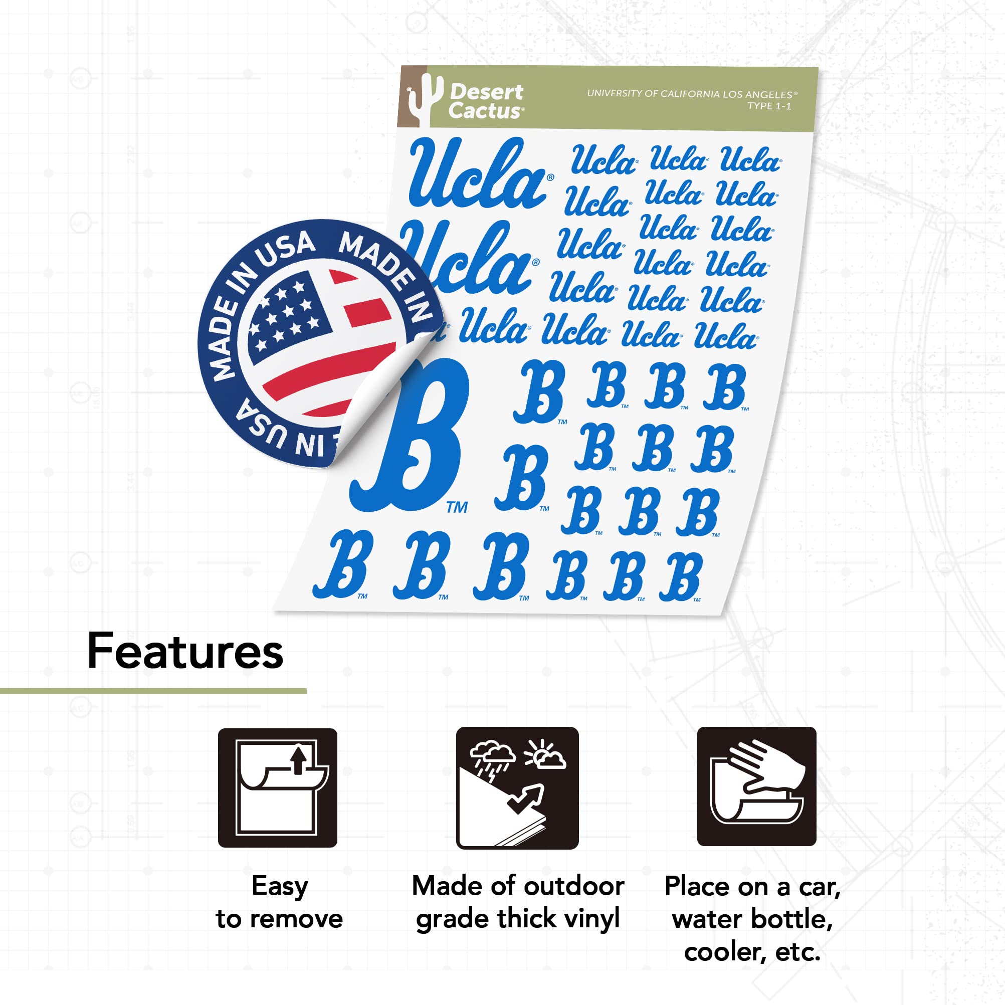 UCLA Bruins Stickers - Vinyl Decals for Laptop, Water Bottle, Car & Scrapbook - University of California Los Angeles Merchandise - Perfect for School Spirit, Gifts & College Decor