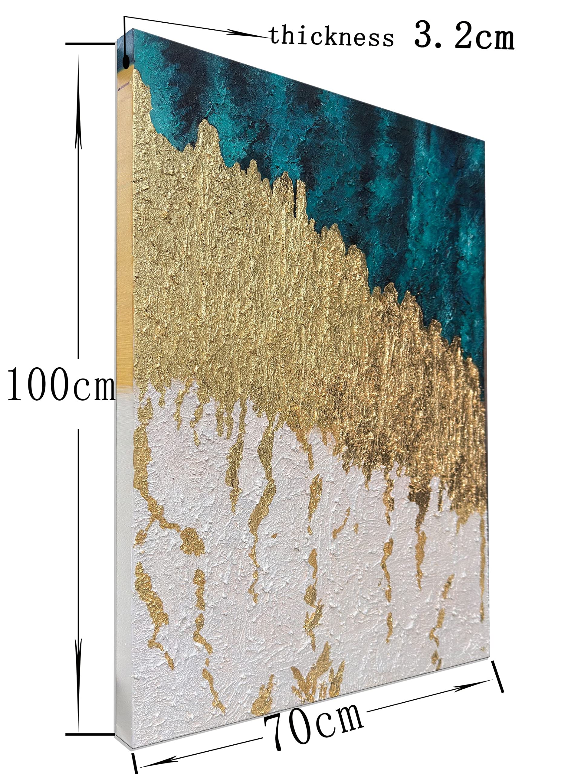 Abstract Blue and Gold Vertical 3D Canvas Wall Art - Hand Painted Modern Oil Painting with Textured Metal Finish - Contemporary Home Decor for Living Room, Bedroom & Office