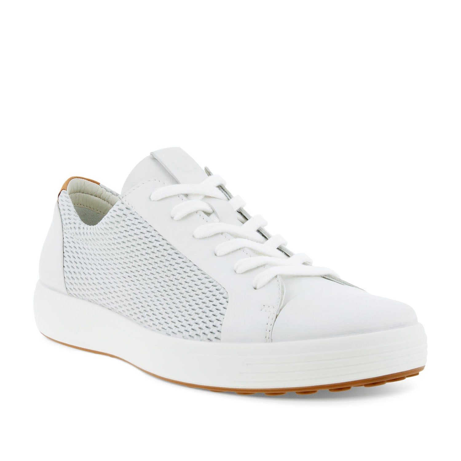 ECCO Men's Soft 7 Sneakers - White/Lion Leather Casual Shoes for Walking, Travel & Everyday Comfort | Breathable & Lightweight Design
