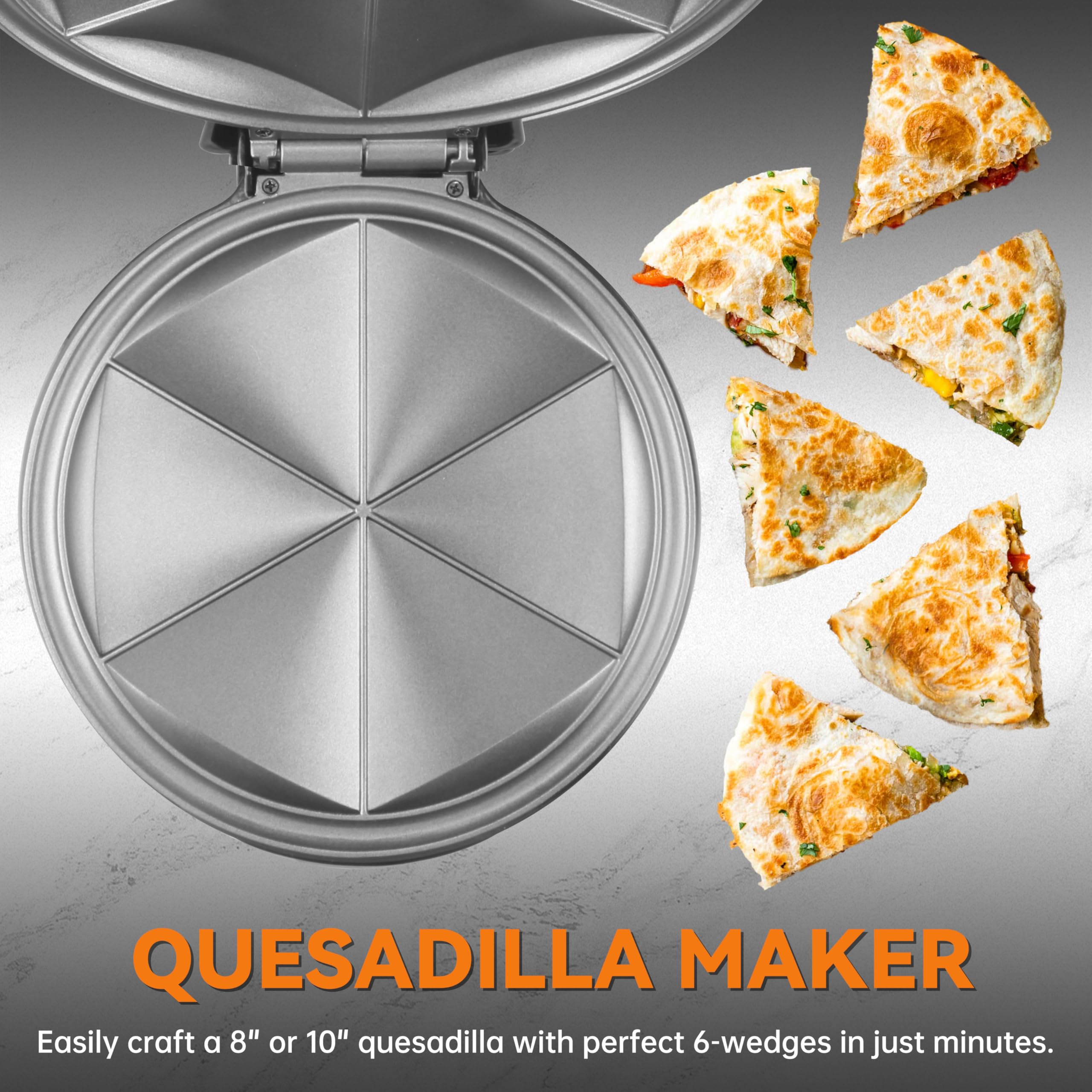 Baker's Friend Electric Quesadilla Maker - 9.5 Inch Non-Stick Surface with Extra Stuffing Design, 6-Wedge Easy Slice, Non-Slip Feet - Perfect for Grilled Cheese, Quesadillas & Quick Snacks at Home or Parties