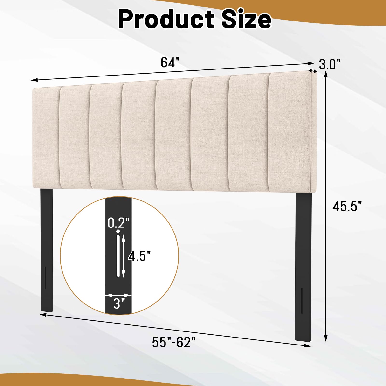 KOMFOTT Beige Linen Upholstered Headboard - Full & Queen Size Bed with Vertical Channel Tufting | Solid Wood Legs & Adjustable Width | Easy Assembly Padded Backboard | Perfect for Bedroom Makeover & Cozy Reading Nook