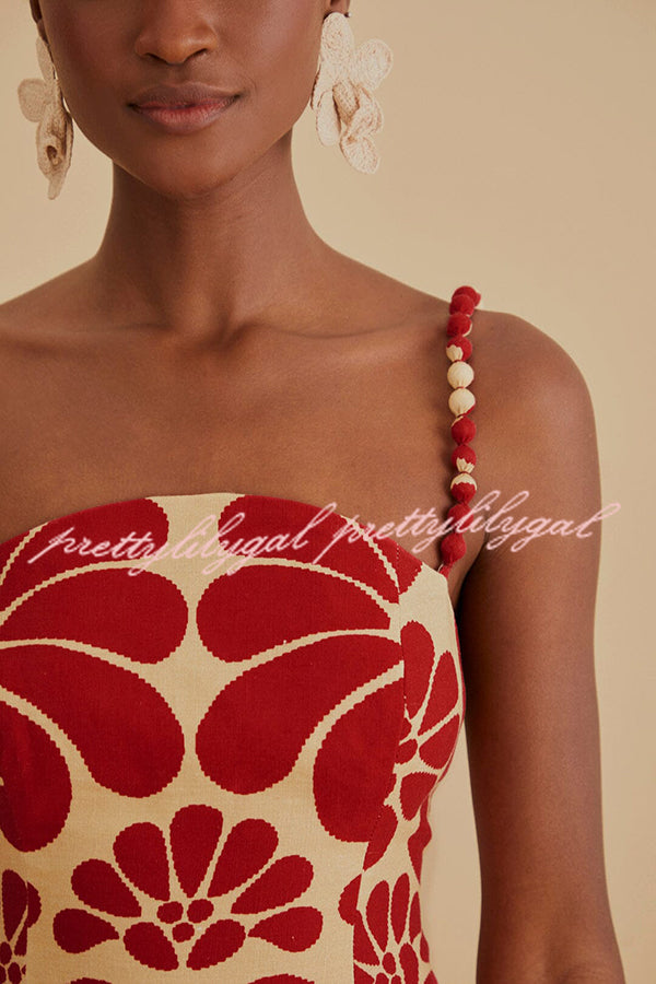 Vivid Dreams Unique Ethnic Print Slip Midi Dress - Boho Floral Summer Dress for Women, Beach Vacation & Date Night Outfit