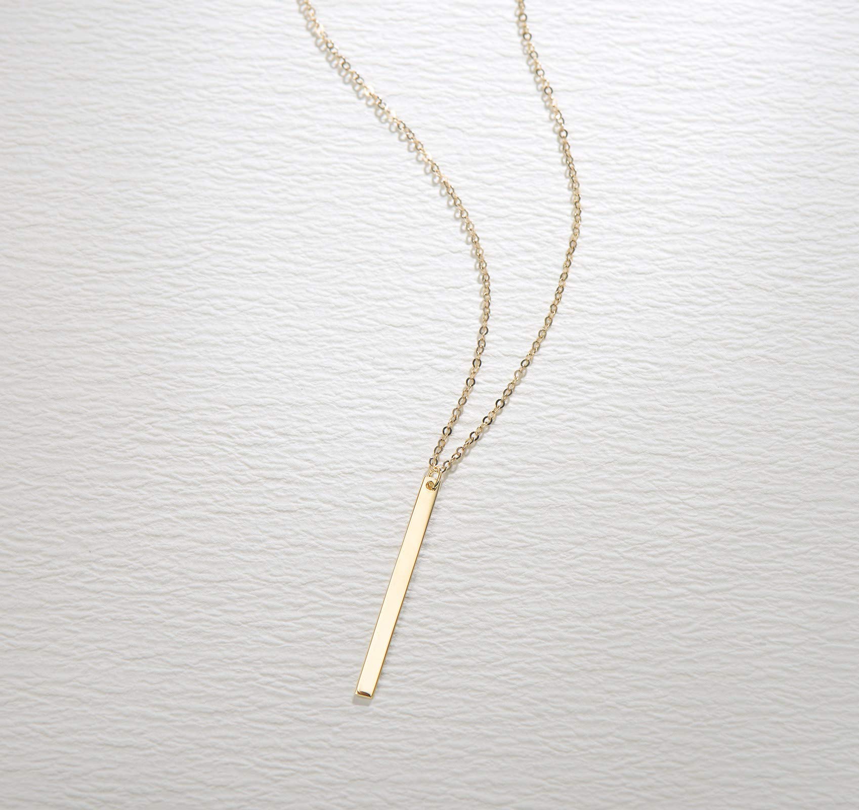 14K Solid Gold Vertical Bar Necklace for Women - Simple & Elegant Everyday Jewelry - 16