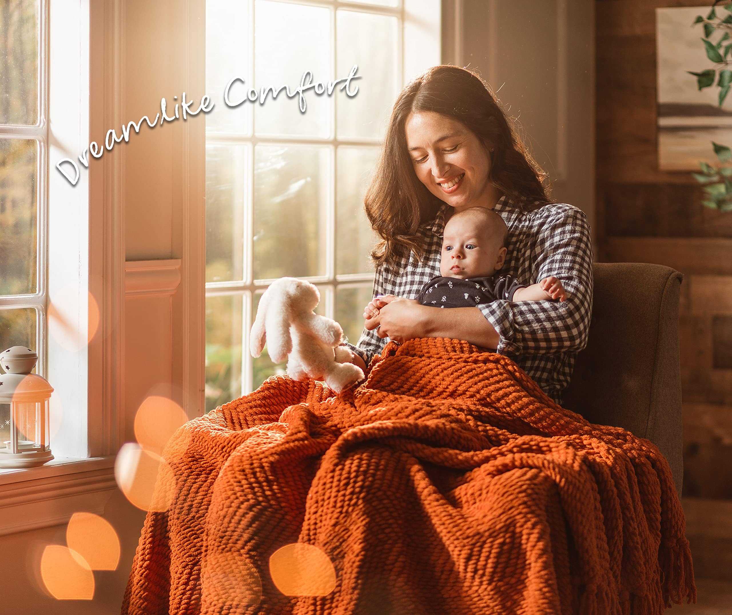 Premium Textured Knit Throw Blanket with Tassels - Ultra Soft & Cozy Blanket for Couch, Bed, Sofa - 50