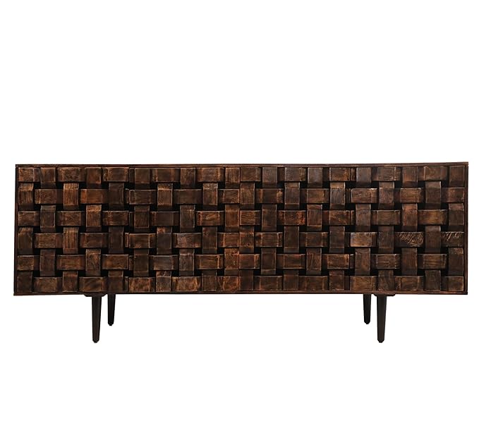 Vintage Mango Wood Storage Cabinet - Solid Woven Sideboard with Aged Finish for Living Room, Dining Room, or Entryway Storage