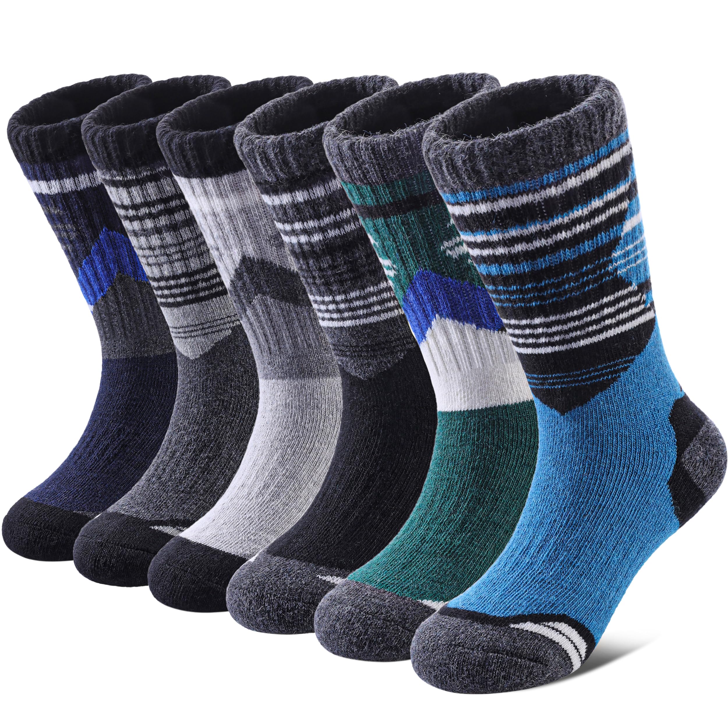 Yebing Kids Merino Wool Hiking Socks - Warm Thermal Winter Boot Socks for Boys & Girls (6 Pairs) - Perfect for Outdoor Adventures, Skiing & Cold Weather Activities