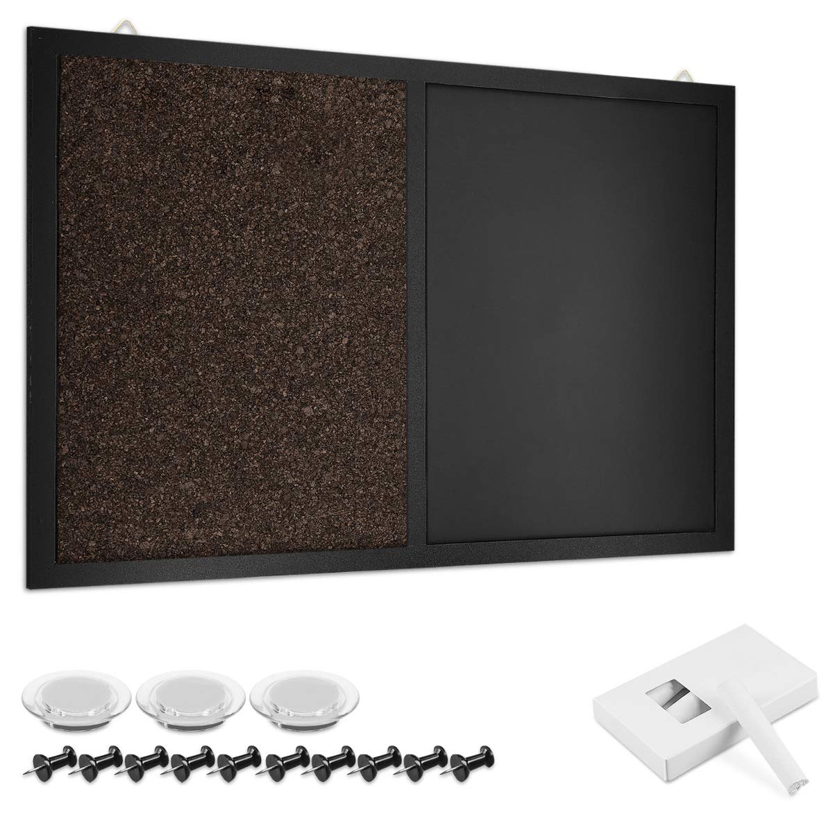 Navaris 24x36 Inch Magnetic Chalkboard and Cork Bulletin Board Combo - Framed Wall Mount Chalk Board with Cork for Office, Classroom or Home - Includes Chalk, Push Pins & Magnets (Ideal for Notes, Memos & Organization)