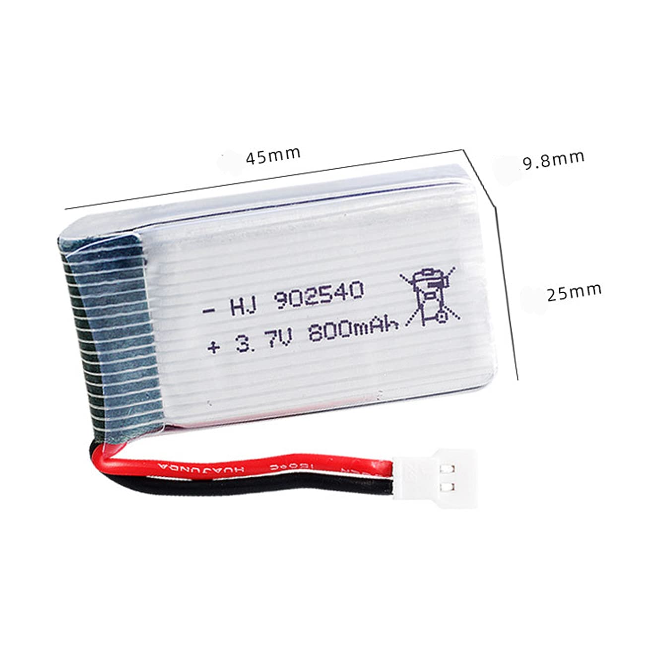 2 Pack 3.7V 800mAh 20C 902540 Rechargeable LiPo Battery with USB Charger - Compatible with Syma X5/X5C/X5SW/X5SC, Hengqi 905, Cheerson CX-30, Skytech M68 RC Drones - Perfect for Quadcopter Spare Parts & Extended Flight Time