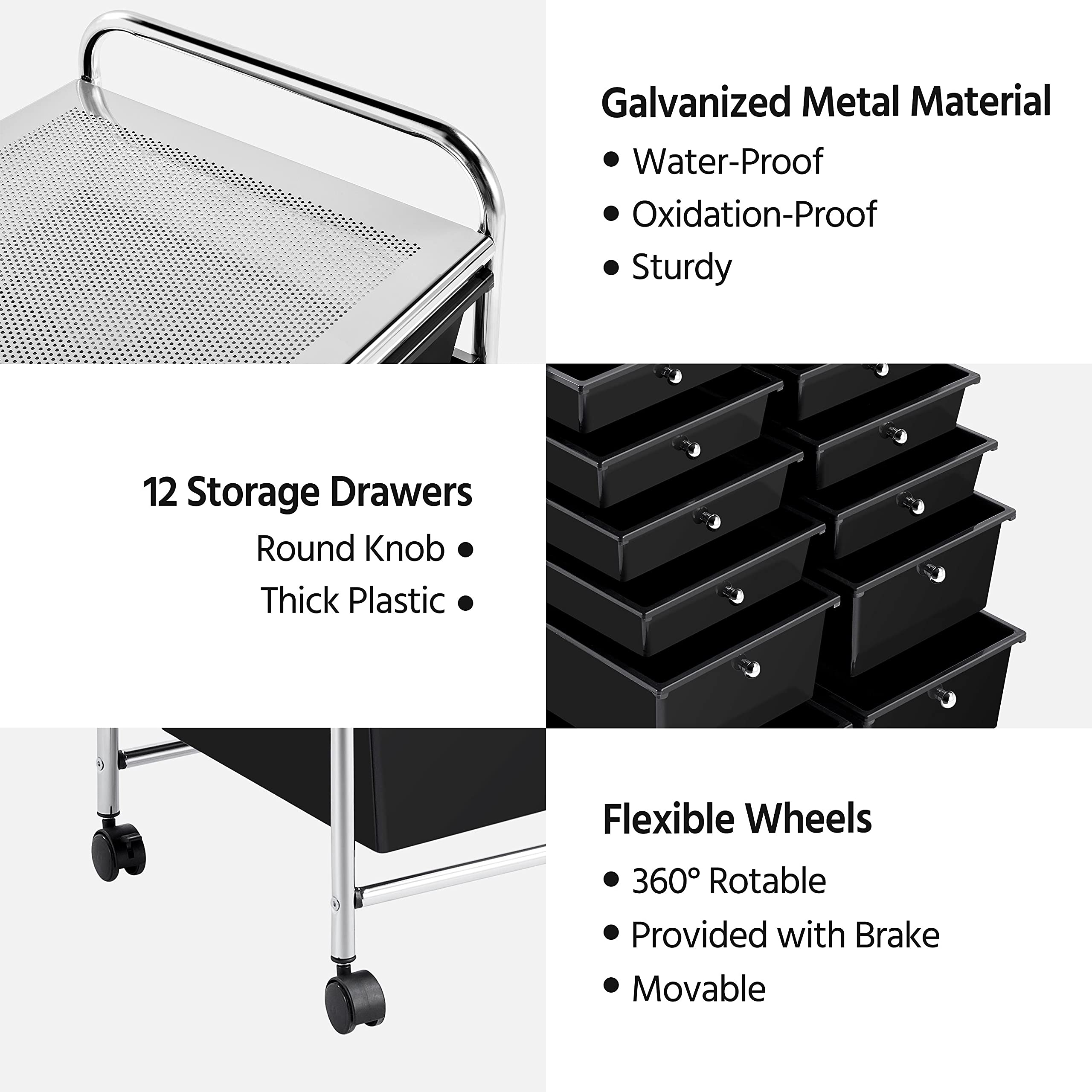 Yaheetech 12-Drawer Rolling Cart - Mobile Storage Organizer for Home & Office