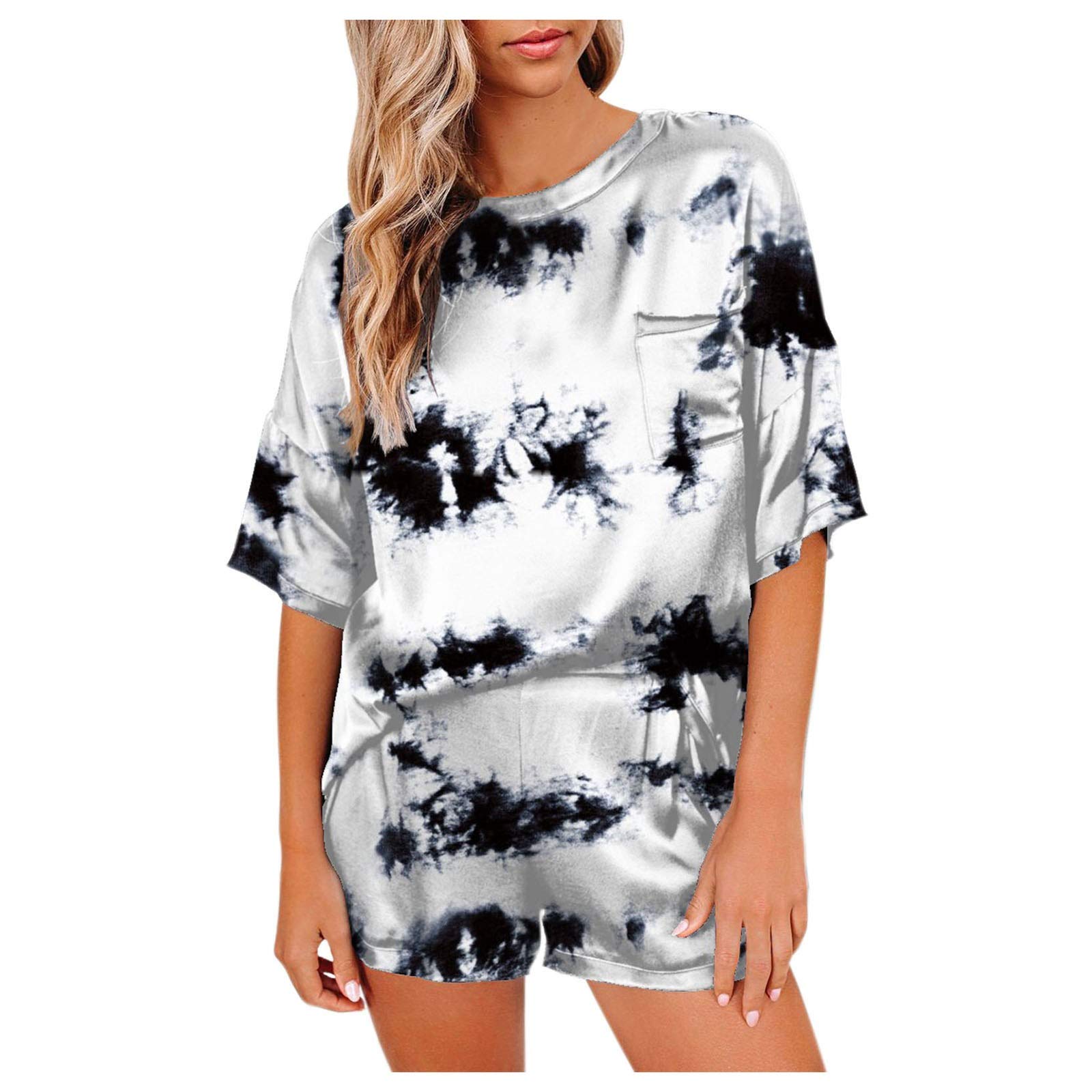Women's Tie-Dye Sport Shorts Set - Summer & Fall Workout Outfit with Tank Top & Bustier Blouse | Gym, Yoga, Running & Casual Wear