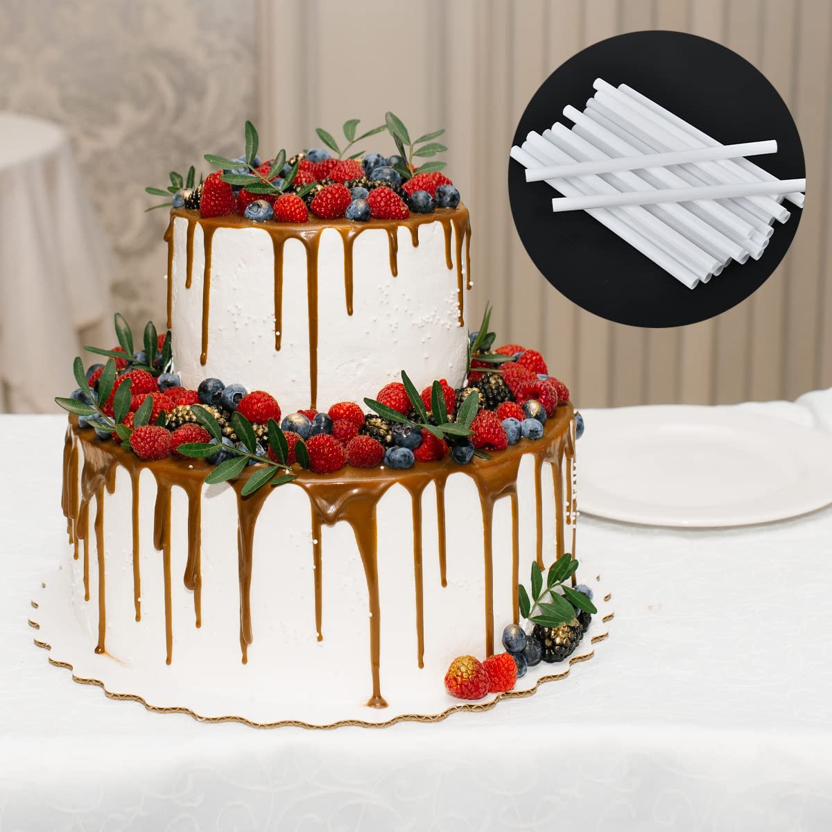 50Pcs 9.5 Inch White Plastic Cake Dowels for Tiered Wedding Cakes - Sturdy Cake Supports for Stacking and Supporting | Perfect for Wedding Cakes, Birthday Cakes and Multi-Tier Cake Decorations