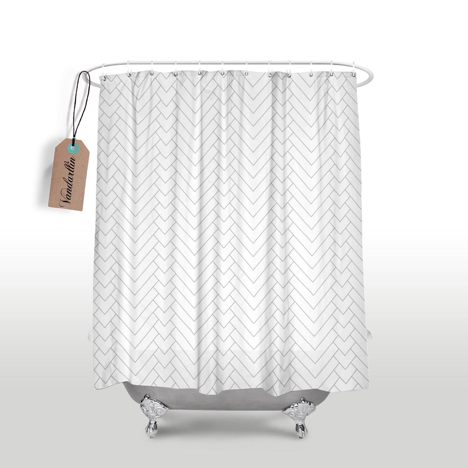 Premium Hotel Quality White Striped Fabric Shower Curtain - Waterproof Bathroom Liner (36
