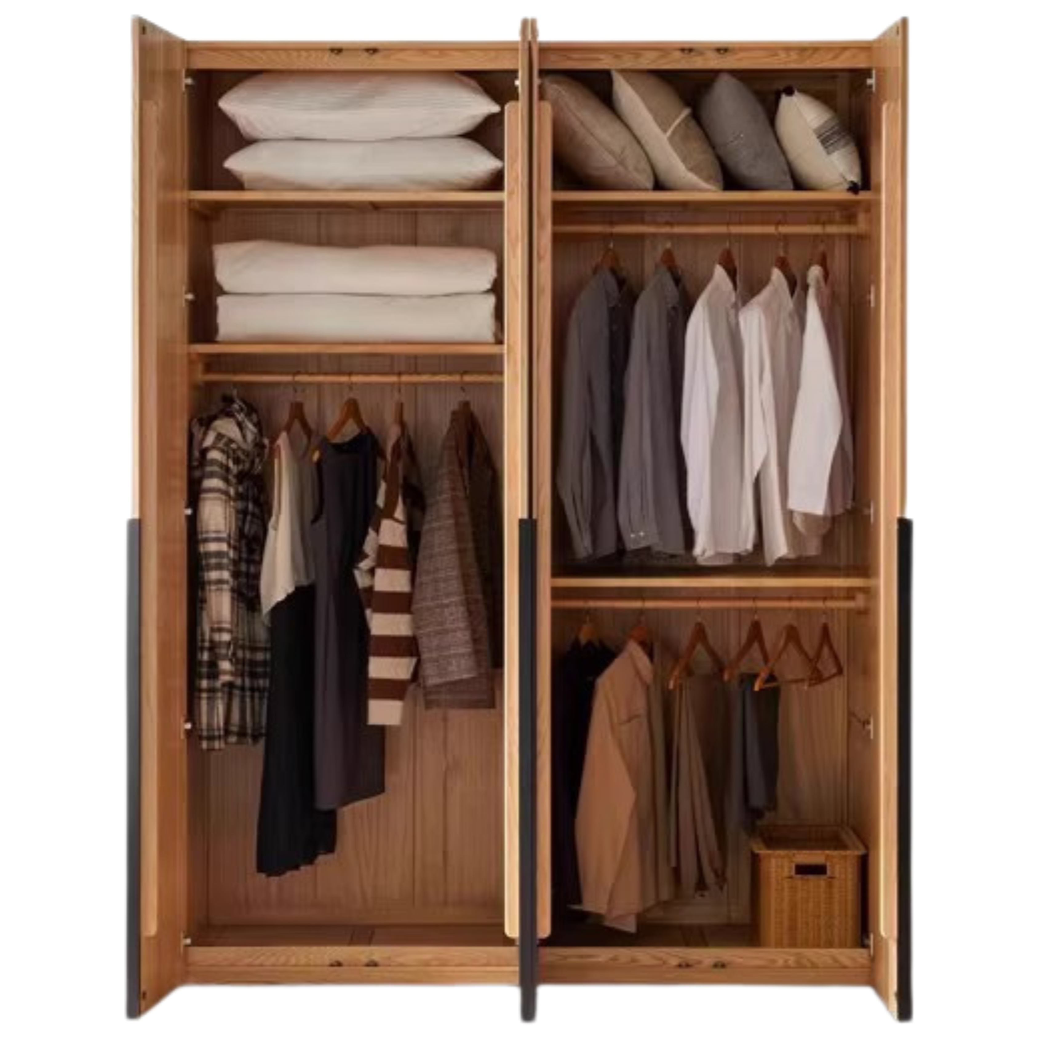 Solid Oak Wood Wardrobe - Modern High Closet for Bedroom & Living Room Storage | Durable & Stylish Furniture for Home Organization