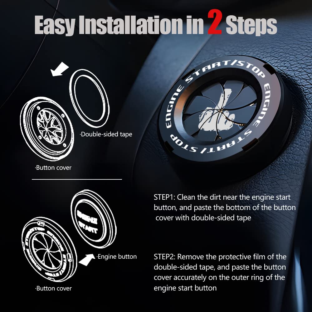 Rotary Push Start Button Cover - Black Car & Motorcycle Accessory for Engine Start Stop