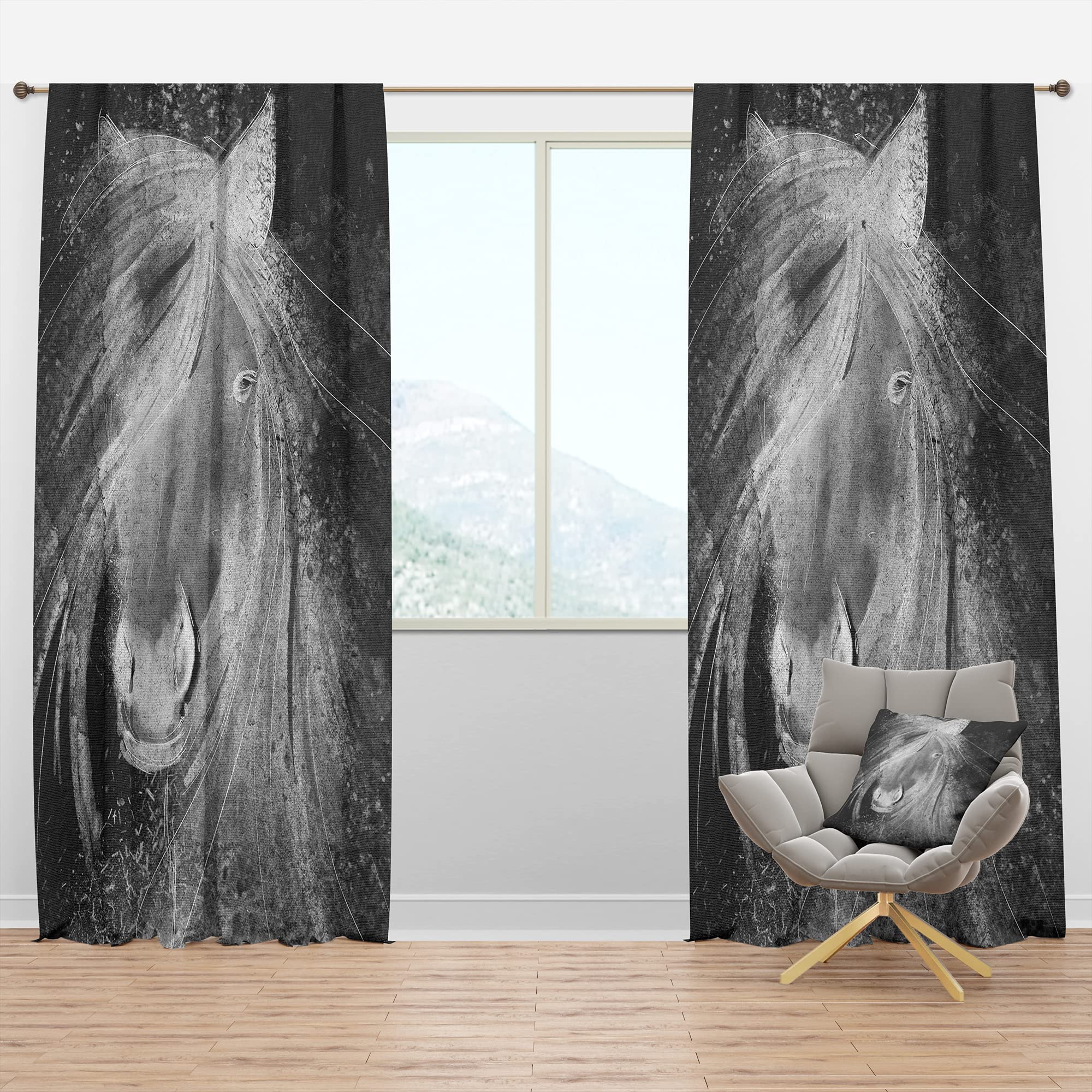 Farmhouse Horse VI Blackout Curtains - Thermal Insulated Single Panel (52x90 inches) for Bedroom & Living Room - Noise Reducing & Energy Saving Window Drapes - Perfect for Home Decor, Nursery & Home Theater