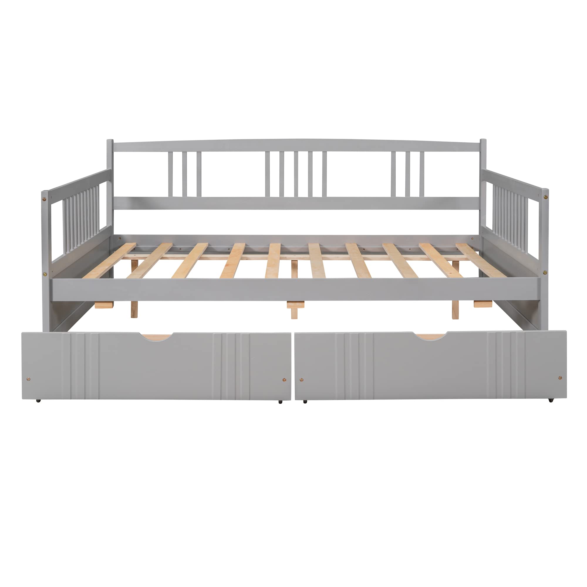 Full Size Wooden Daybed with 2 Storage Drawers & 10 Wooden Slats - No Box Spring Needed (Grey) | Perfect for Guest Rooms, Dorms & Small Spaces