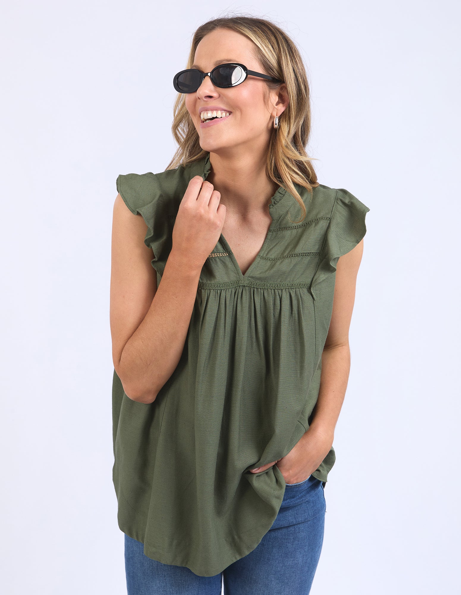 Elm Market Women's Lace Trim Blouse with Clover Design - Elegant Floral Top for Office, Date Night & Spring Outfits