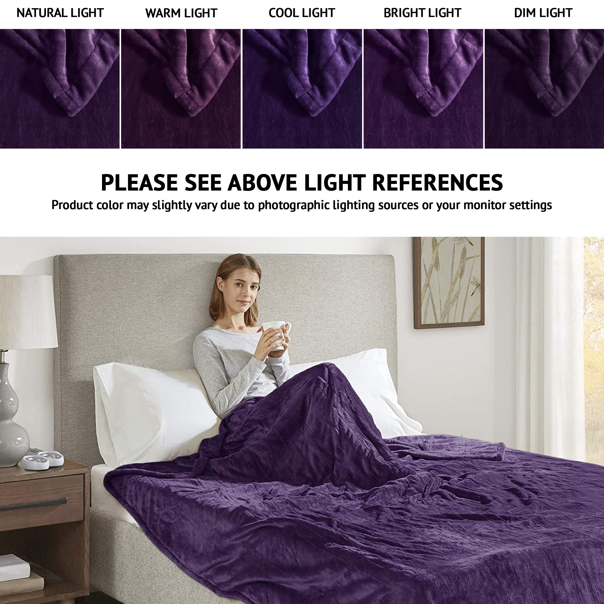 Beautyrest Electric Heated Blanket for Winter - Fast Heating, Auto Shut Off, Ultra-Low EMF, 10 Heat Settings, UL Certified, Purple Twin Size (84
