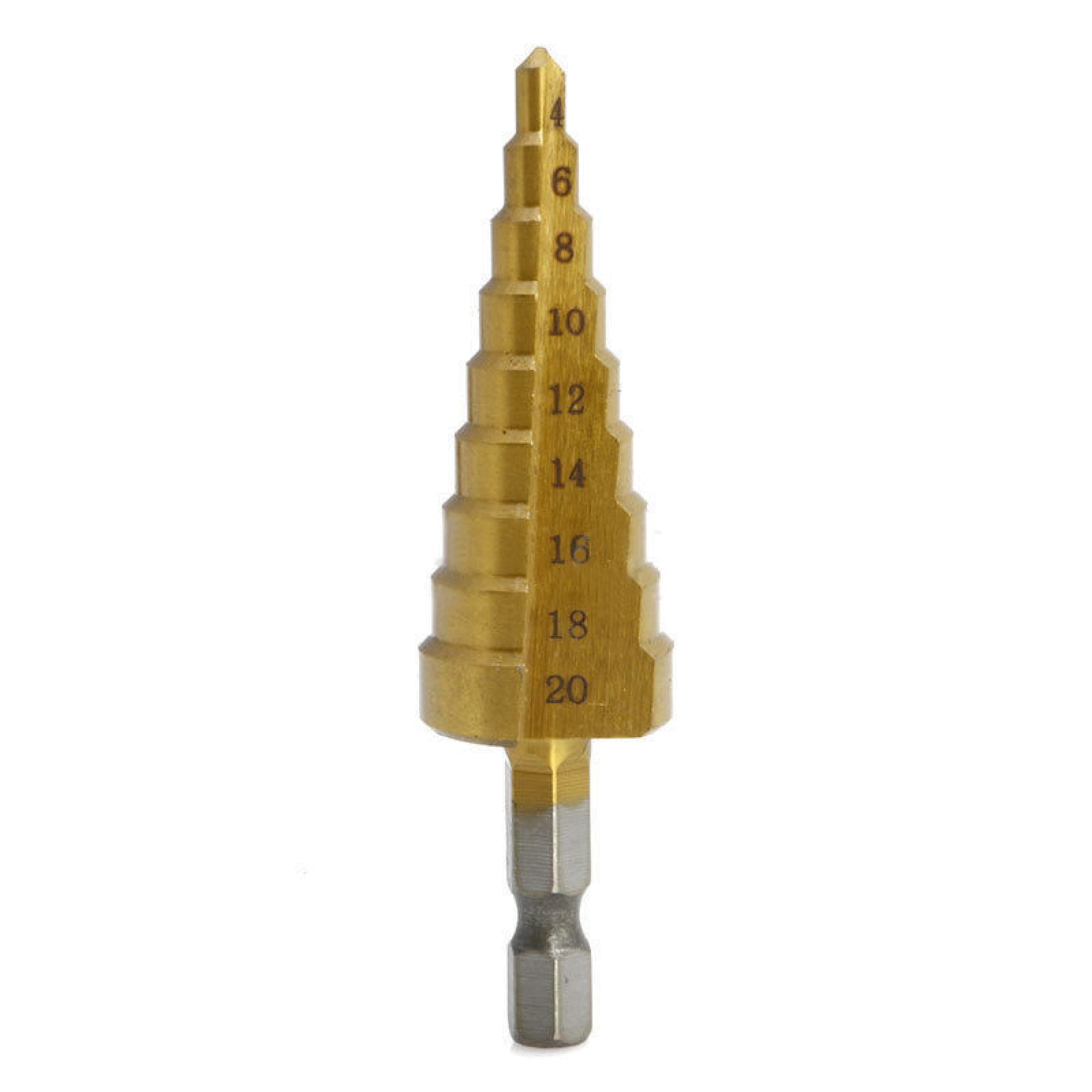 NUSHKI 4-20mm HSS Titanium Step Drill Bit Set - High Speed Steel Cone Drill for Metal, Wood, Plastic - Perfect for Countersinking, Sharpening & Hole Drilling in DIY Projects & Professional Workshops