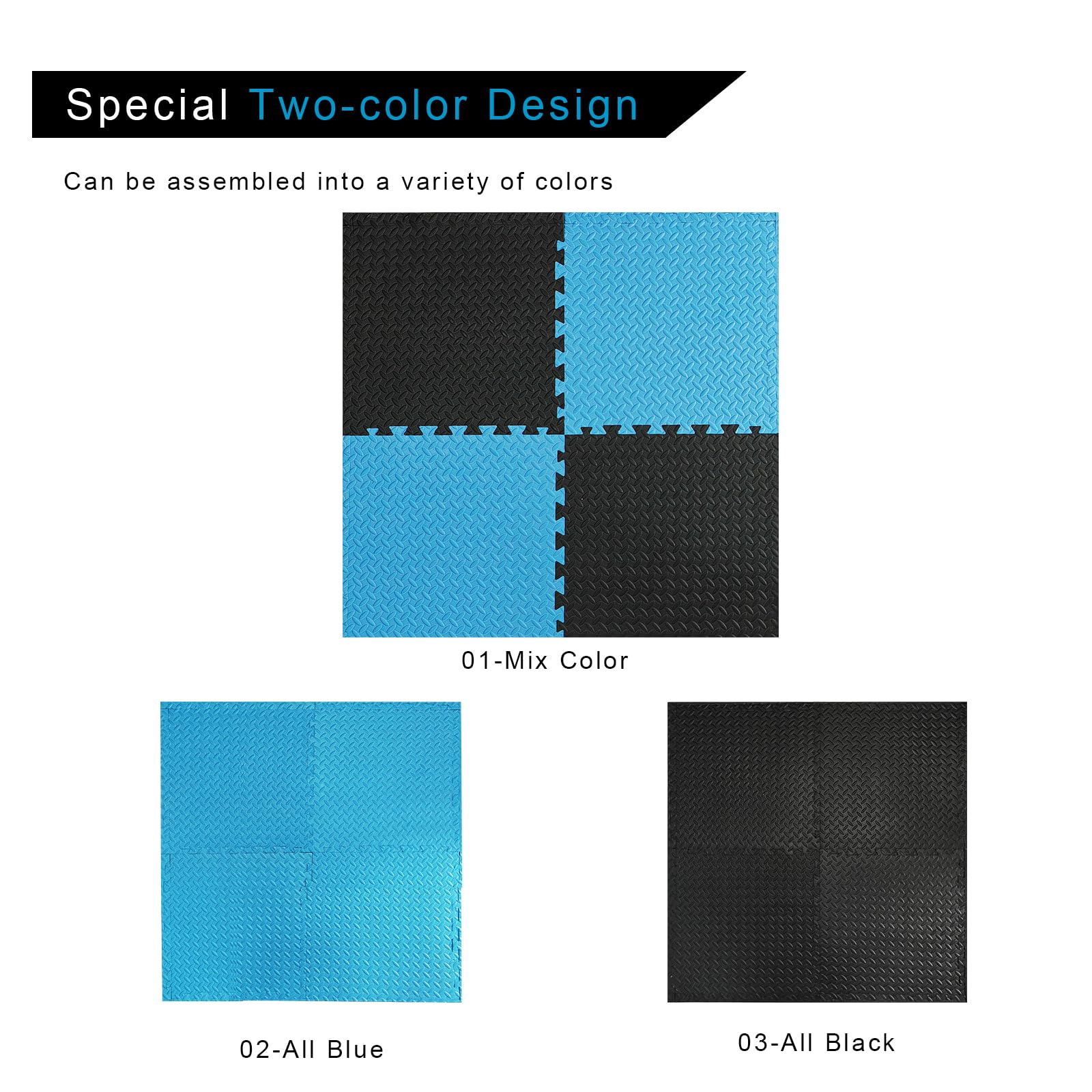 1 Inch Thick 48 Sq Ft EVA Foam Interlocking Exercise Gym Mats - 12 Pack Puzzle Floor Tiles for Home Gym, Yoga, Martial Arts & Heavy Workout Equipment - 24 x 24 Inch Black & Blue Tiles - Non-Slip, Shock Absorbing & Easy to Clean