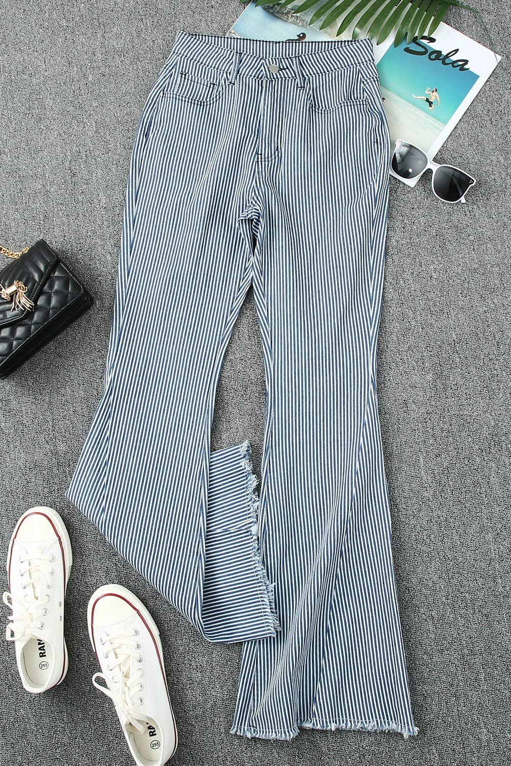 SELINK High Waisted Flare Jeans for Women - Casual Striped Bell Bottoms for Daily Wear