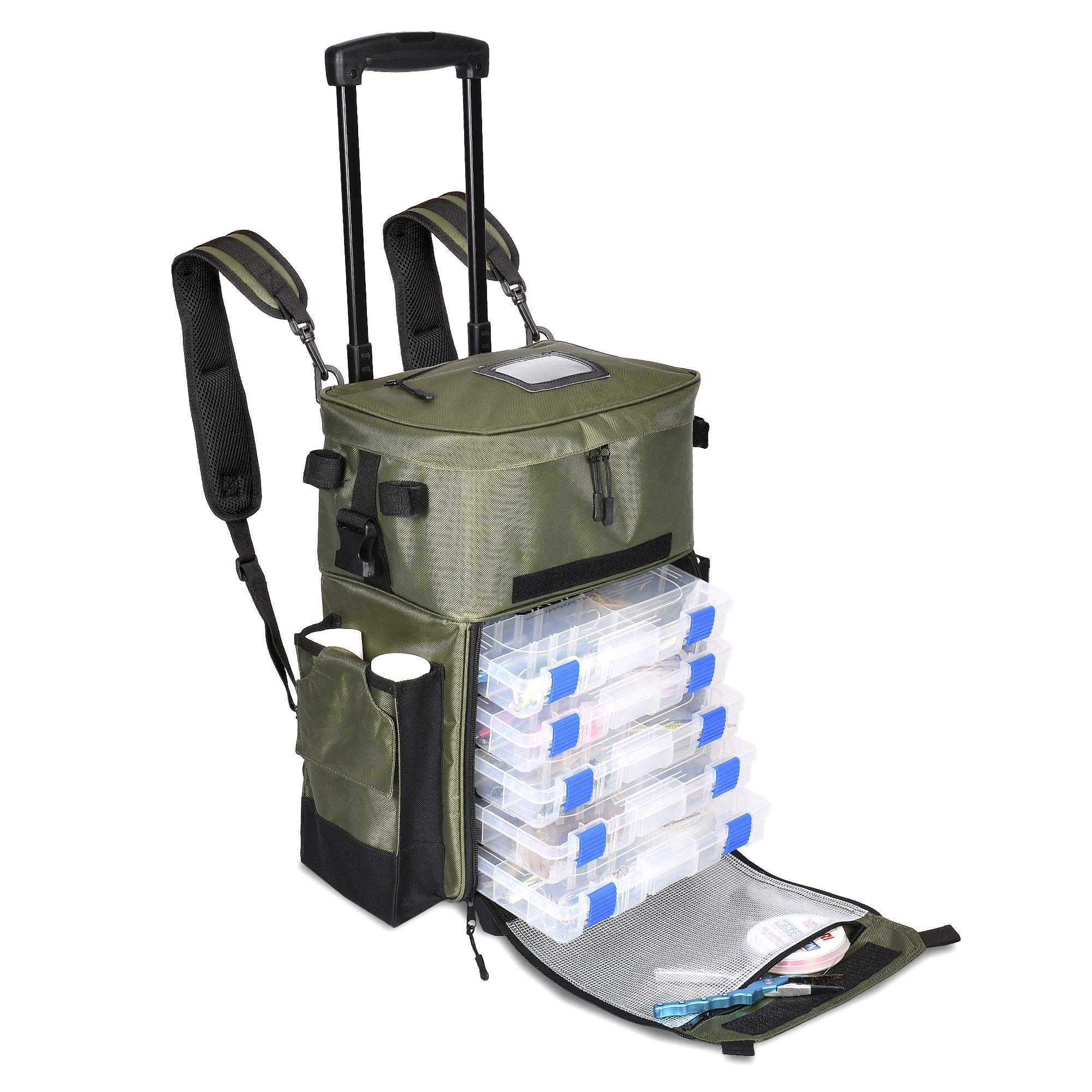**Calissa Offshore Tackle Recon Rolling Fishing Backpack – Waterproof & Non-Corrosive Tackle Storage Bag with 5X 3650 Boxes – Best Fishing Gear Organizer for Men – Perfect for Saltwater & Freshwater Fishing Trips**